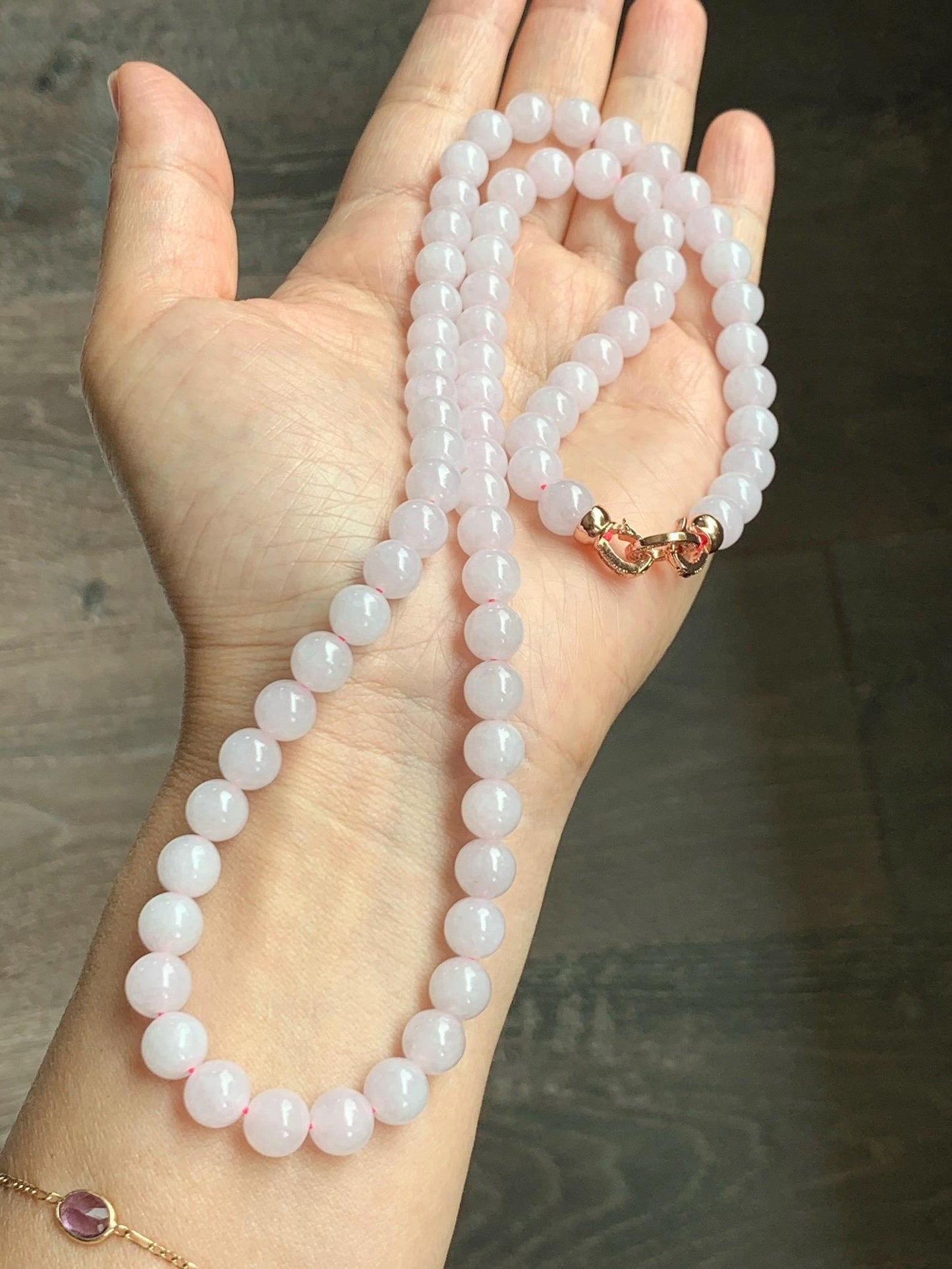 Certified Natural Grade A Icy Translucent White Jade Jadeite Beaded Necklace 7.8mm 23” 64g 天然白冰翡翠圆珠项链 264