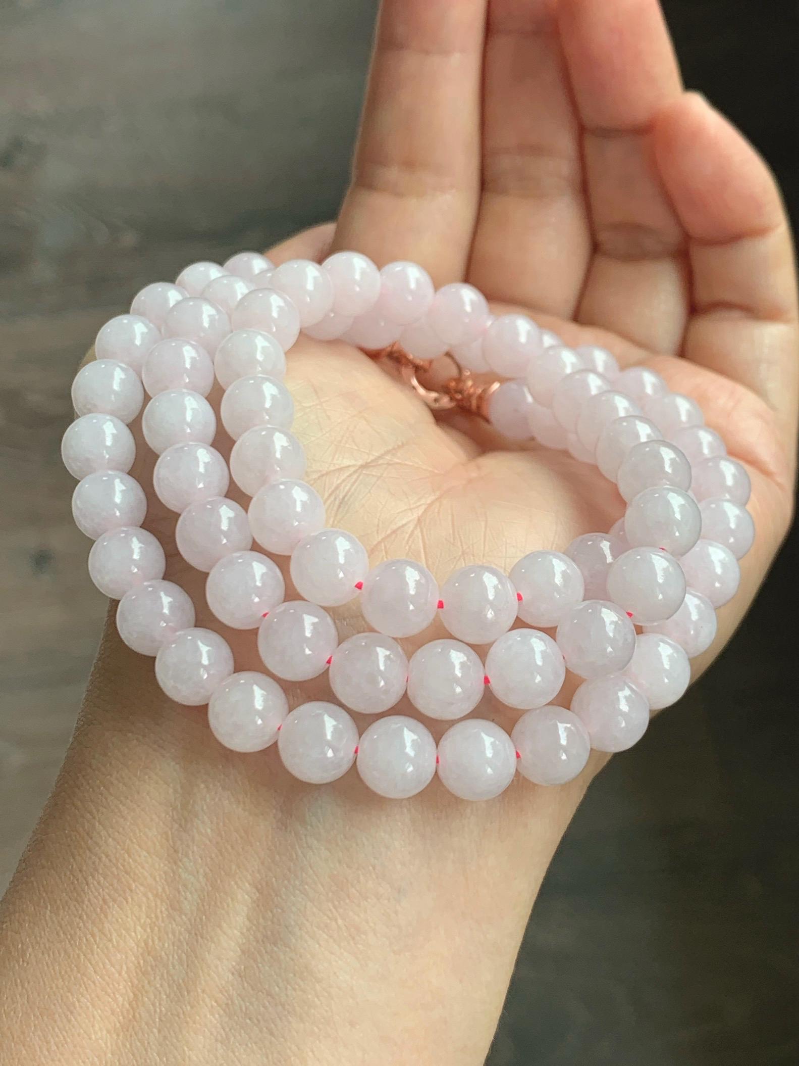 Certified Natural Grade A Icy Translucent White Jade Jadeite Beaded Necklace 7.8mm 23” 64g 天然白冰翡翠圆珠项链 264
