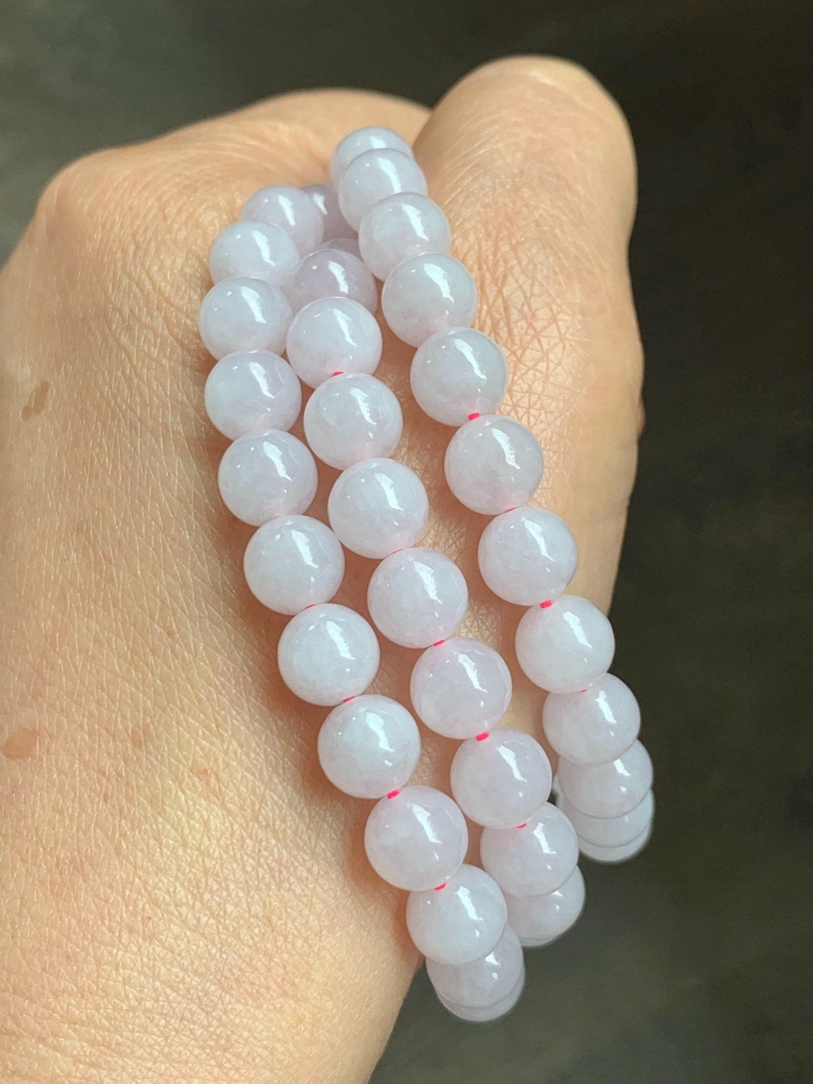Certified Natural Grade A Icy Translucent White Jade Jadeite Beaded Necklace 7.8mm 23” 64g 天然白冰翡翠圆珠项链 264
