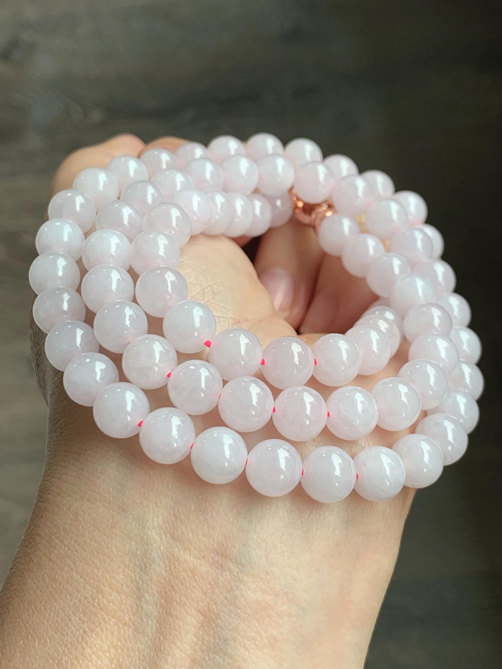 Certified Natural Grade A Icy Translucent White Jade Jadeite Beaded Necklace 7.8mm 23” 64g 天然白冰翡翠圆珠项链 264