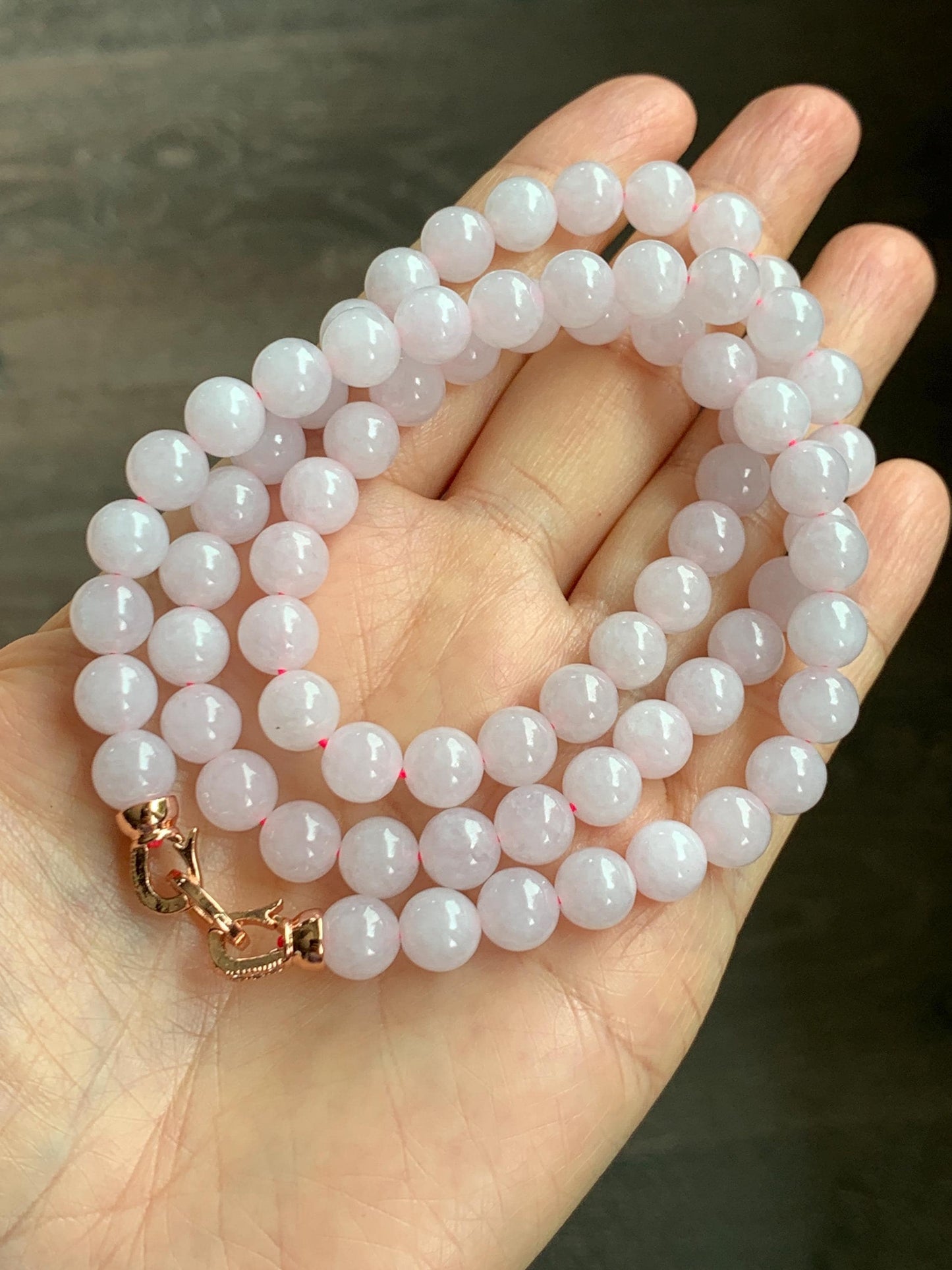 Certified Natural Grade A Icy Translucent White Jade Jadeite Beaded Necklace 7.8mm 23” 64g 天然白冰翡翠圆珠项链 264