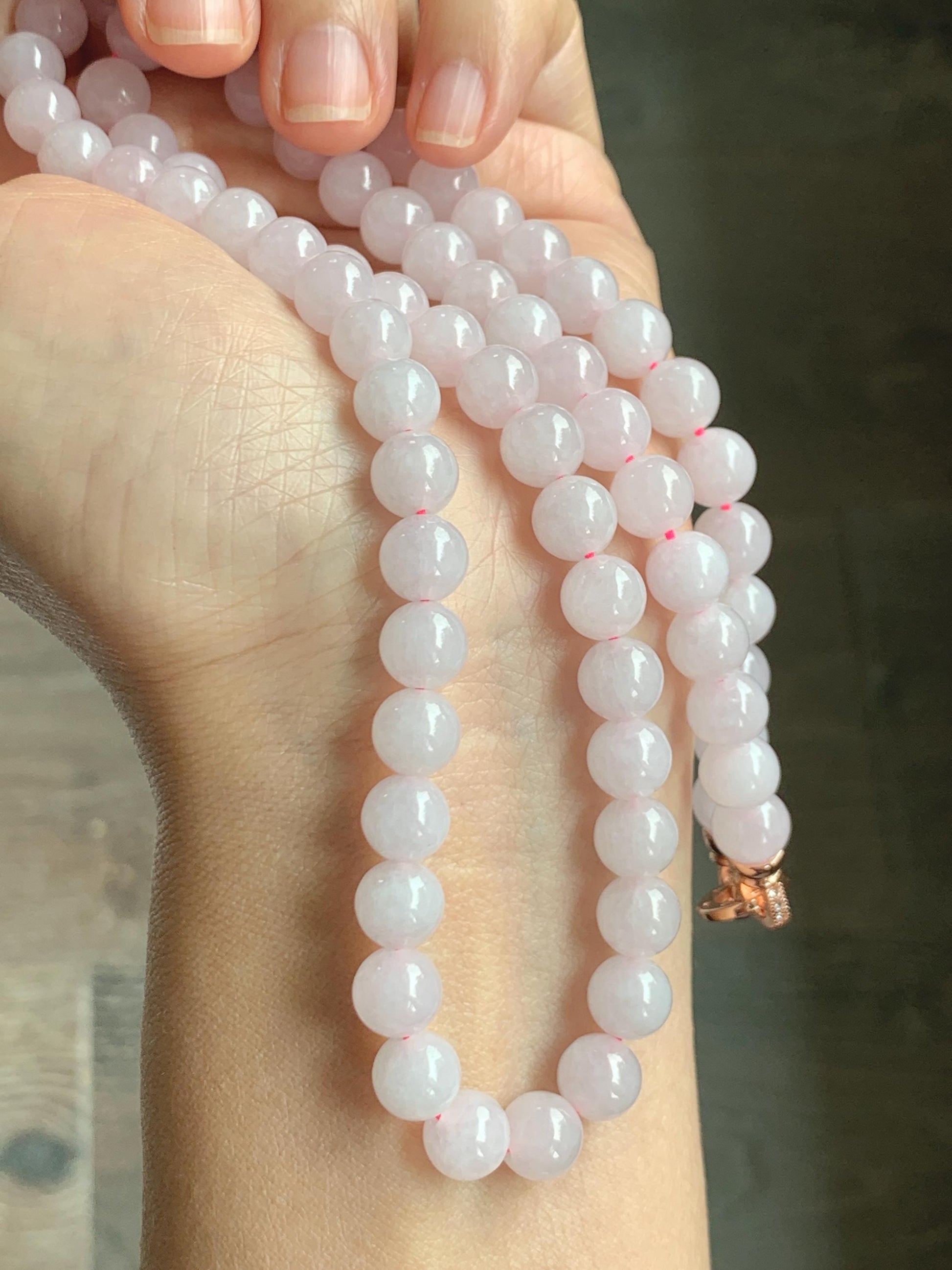 Certified Natural Grade A Icy Translucent White Jade Jadeite Beaded Necklace 7.8mm 23” 64g 天然白冰翡翠圆珠项链 264