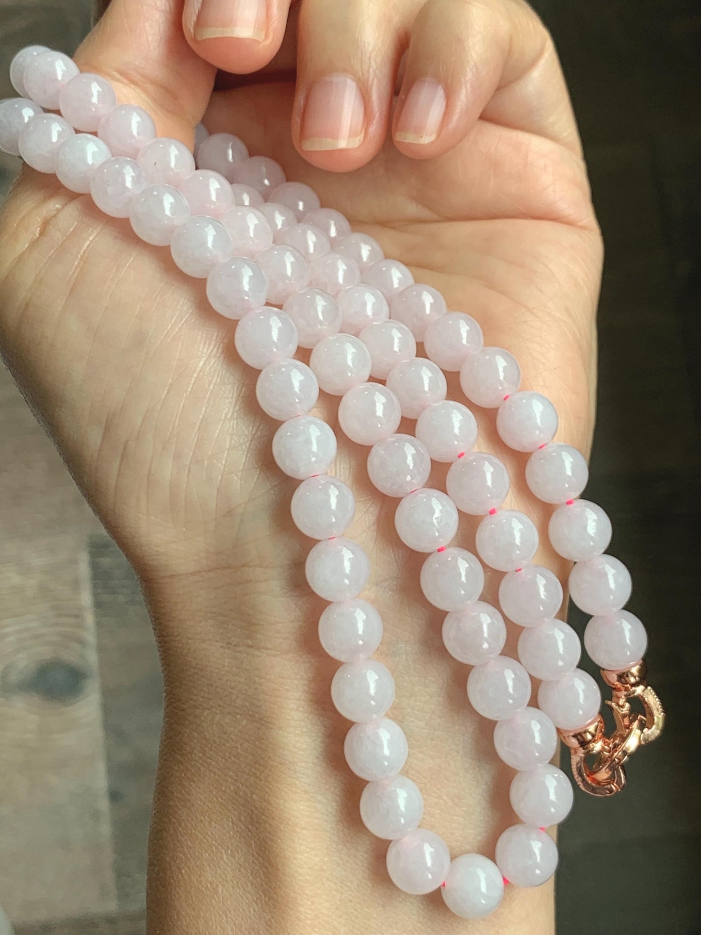 Certified Natural Grade A Icy Translucent White Jade Jadeite Beaded Necklace 7.8mm 23” 64g 天然白冰翡翠圆珠项链 264