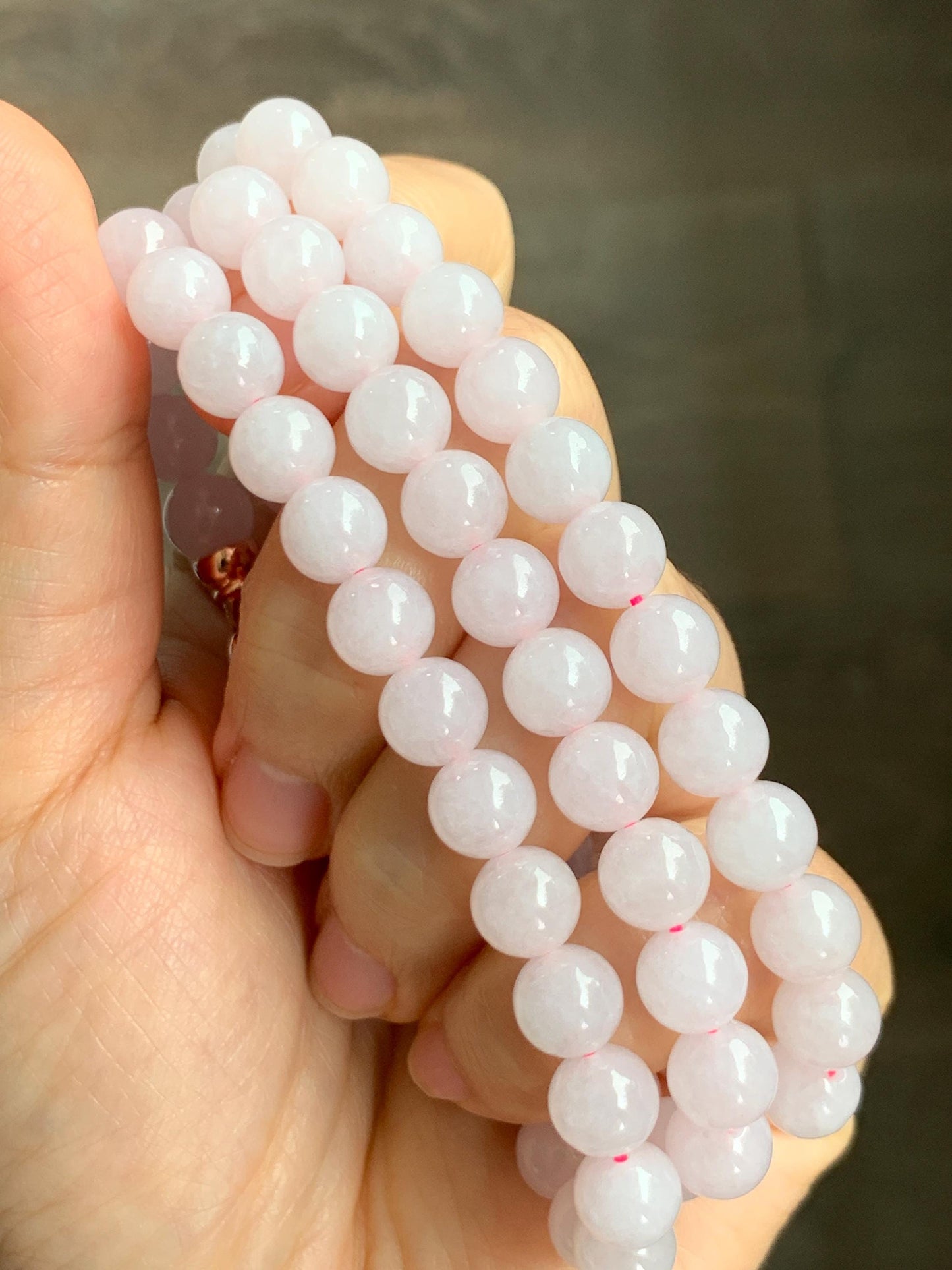 Certified Natural Grade A Icy Translucent White Jade Jadeite Beaded Necklace 7.8mm 23” 64g 天然白冰翡翠圆珠项链 264