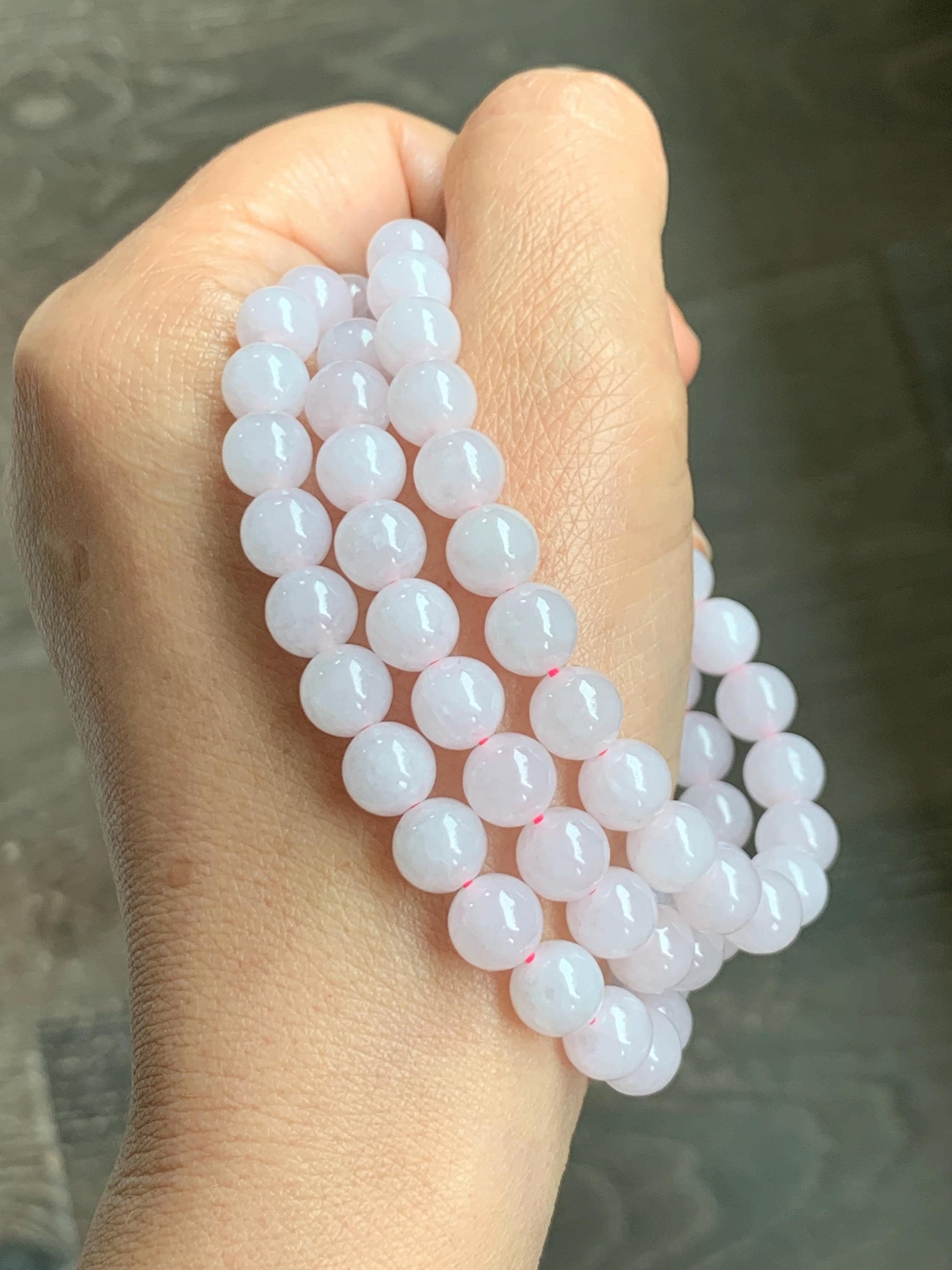 Certified Natural Grade A Icy Translucent White Jade Jadeite Beaded Necklace 7.8mm 23” 64g 天然白冰翡翠圆珠项链 264