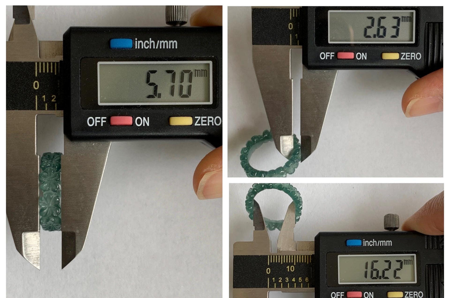 Grade A Natural Guatemalan Icy Translucent Dark Teal Green Jade Jadeite Carved Cherry Blossom Band Ring Size 5.5 US 天然冰胶危蓝绿翡翠梅花戒圈 WMH330C