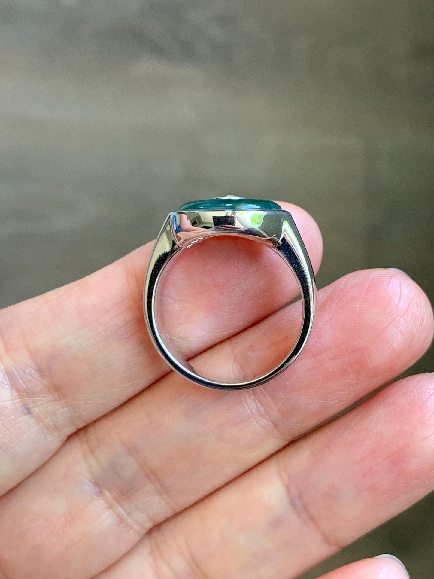 Certified Natural Grade A Icy Translucent Green Marbled Jade Jadeite Donut Ping An Kou Ring Sterling Silver Size 7.25 US 天然冰飘绿翡翠平安扣银镶戒指 239