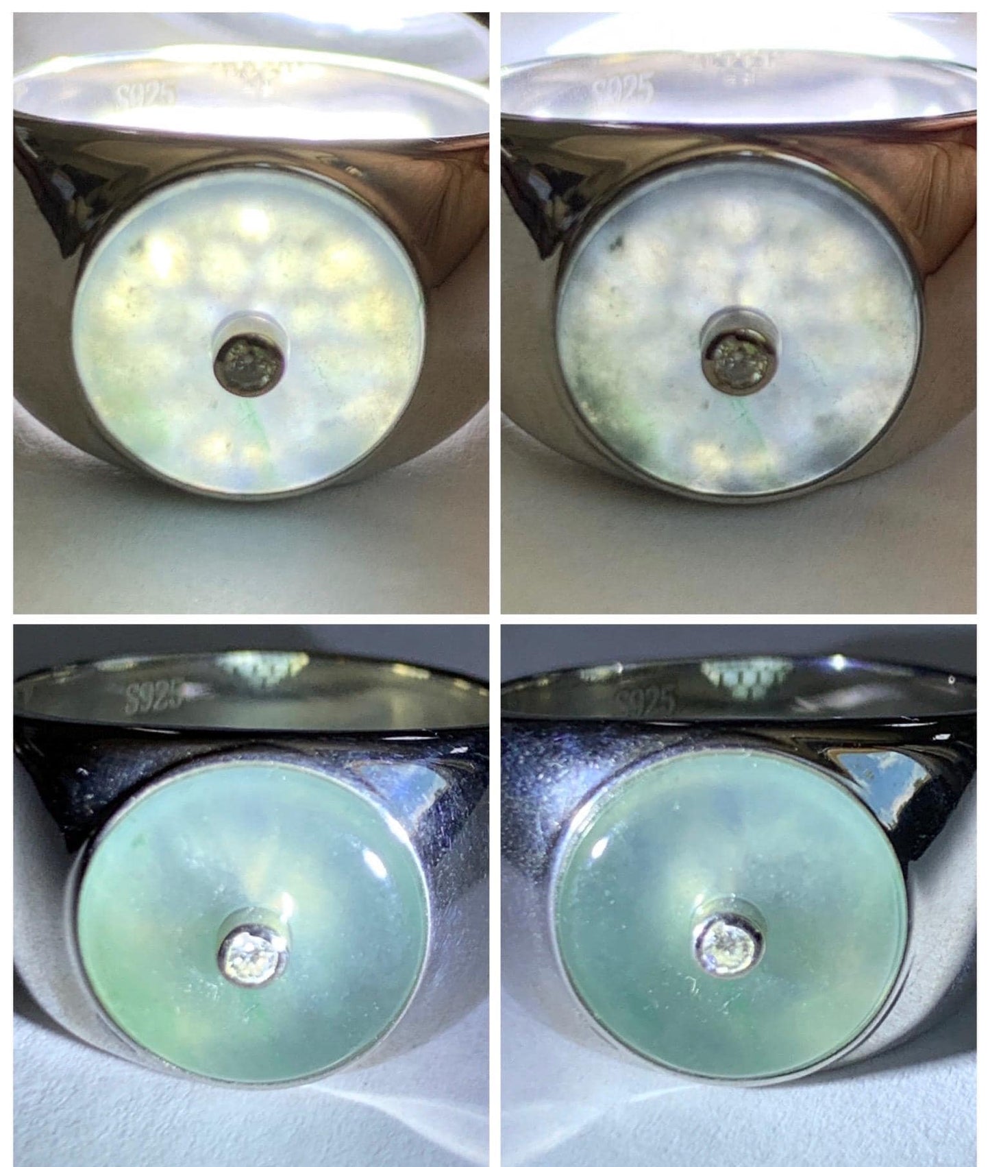 Certified Natural Grade A Icy Translucent Pastel Blue Jade Jadeite Donut Ping An Kou Ring Sterling Silver Size 7.25 US 天然冰胶淡蓝翡翠平安扣银镶戒指 227