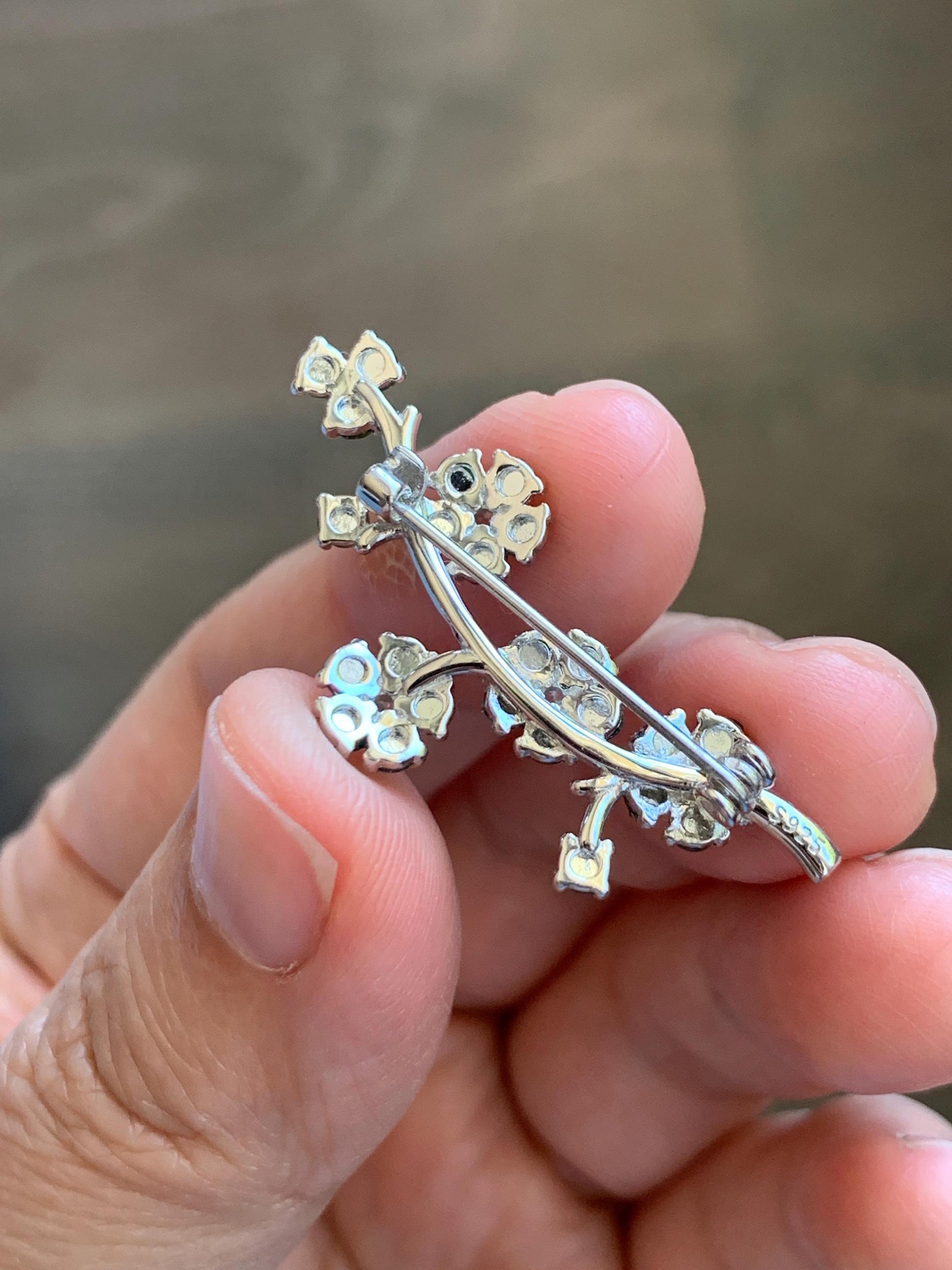 Certified Natural Grade A Guatemalan Icy Translucent Vibrant Green Jade Jadeite Cherry Blossom Brooch Sterling Silver 3.2g 天然冰危绿翡翠银镶梅花枝胸针251