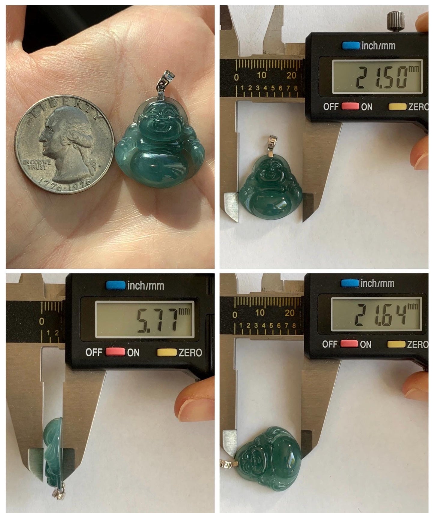 Natural Grade A Guatemalan Icy Highly Translucent Intense Teal Jade Jadeite Buddha Pendant Sterling Silver 天然冰危蓝绿翡翠佛公吊坠 WFG140A