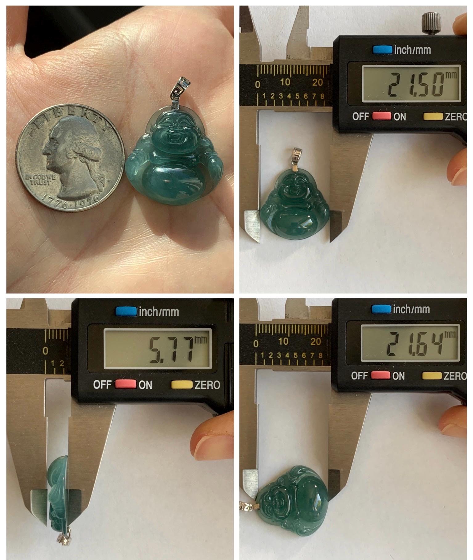 Natural Grade A Guatemalan Icy Highly Translucent Intense Teal Jade Jadeite Buddha Pendant Sterling Silver 天然冰危蓝绿翡翠佛公吊坠 WFG140A