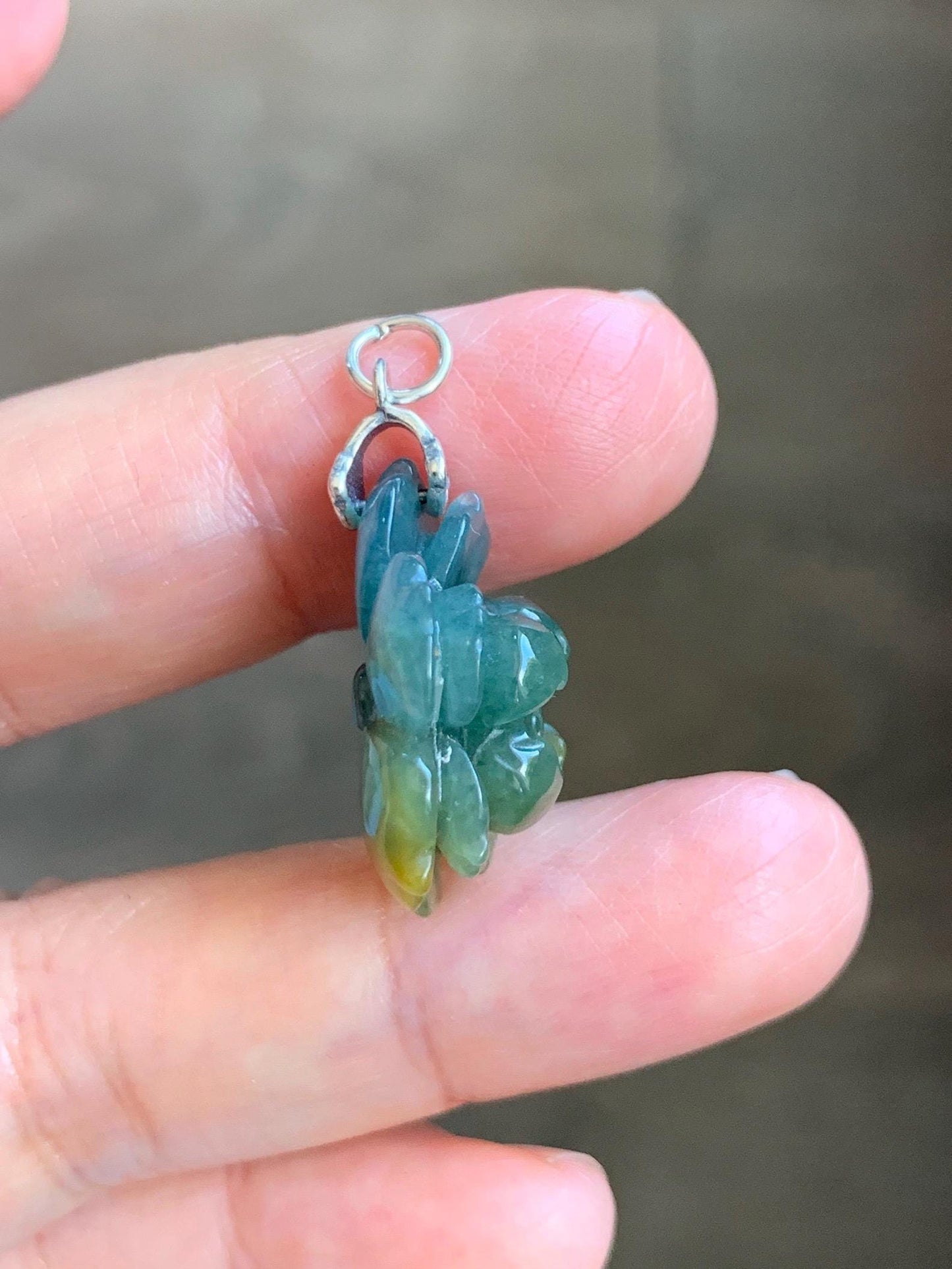 Natural Grade A Guatemalan Icy Dark Dusty Blue Yellow Marbled bicolored Jade Jadeite Lotus Flower Pendant Sterling Silver 天然冰危蓝黄翡翠莲花吊坠MSL132
