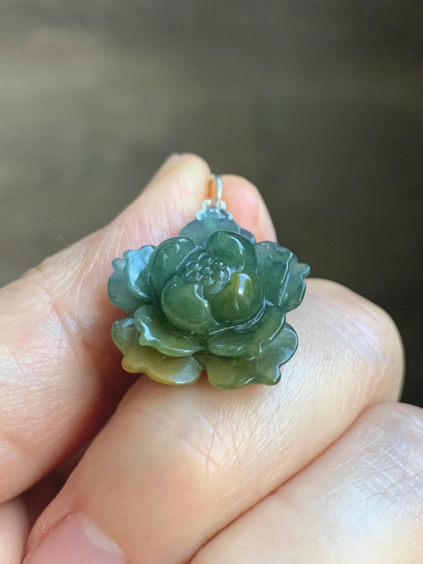 Natural Grade A Guatemalan Icy Dark Dusty Blue Yellow Marbled bicolored Jade Jadeite Lotus Flower Pendant Sterling Silver 天然冰危蓝黄翡翠莲花吊坠MSL132