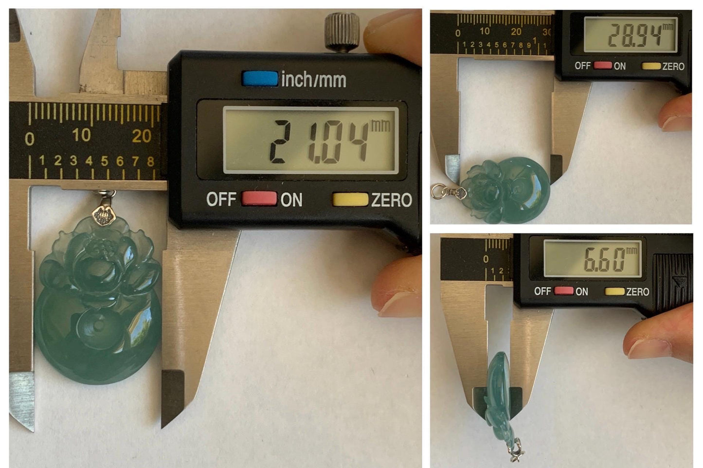 Natural Grade A Guatemalan Icy Translucent Teal Jade Jadeite Lotus Flower Ping An Kou Donut Pendant Sterling Silver 7g 天然冰危蓝翡翠莲花平安扣吊坠 WTL220