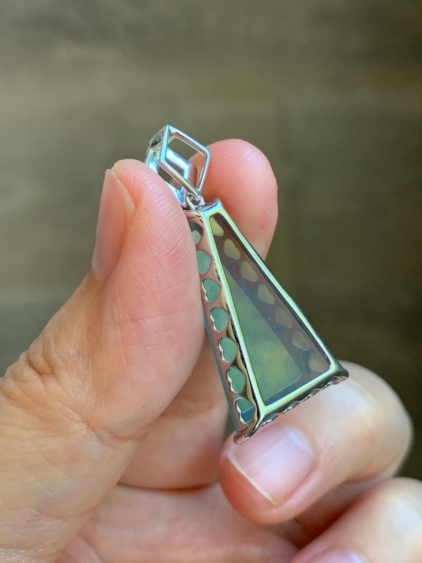 Certified Natural Grade A Guatemalan Icy Light Teal Jadeite Triangular Pillar Pendant Moissanite Sterling Silver 4.18g 天然高冰危浅蓝翡翠三角柱银镶吊坠 243