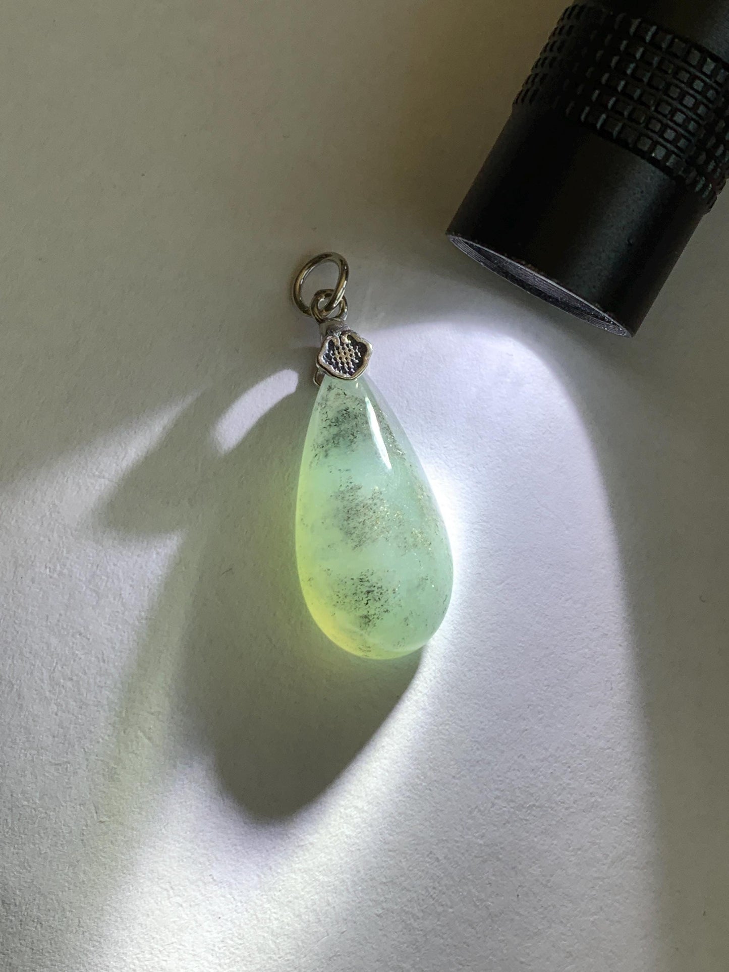 Natural Grade A Guatemalan Icy Highly Translucent Wuji Jade Jadeite Teardrop Pendant Sterling Silver 天然冰危乌鸡翡翠水滴吊坠 WSD88