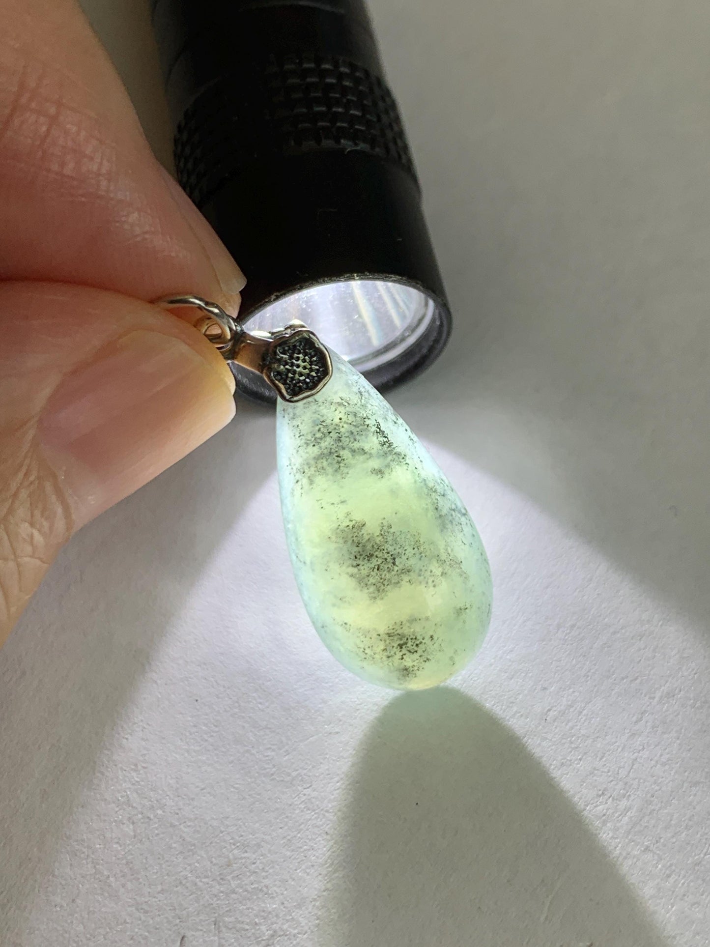 Natural Grade A Guatemalan Icy Highly Translucent Wuji Jade Jadeite Teardrop Pendant Sterling Silver 天然冰危乌鸡翡翠水滴吊坠 WSD88