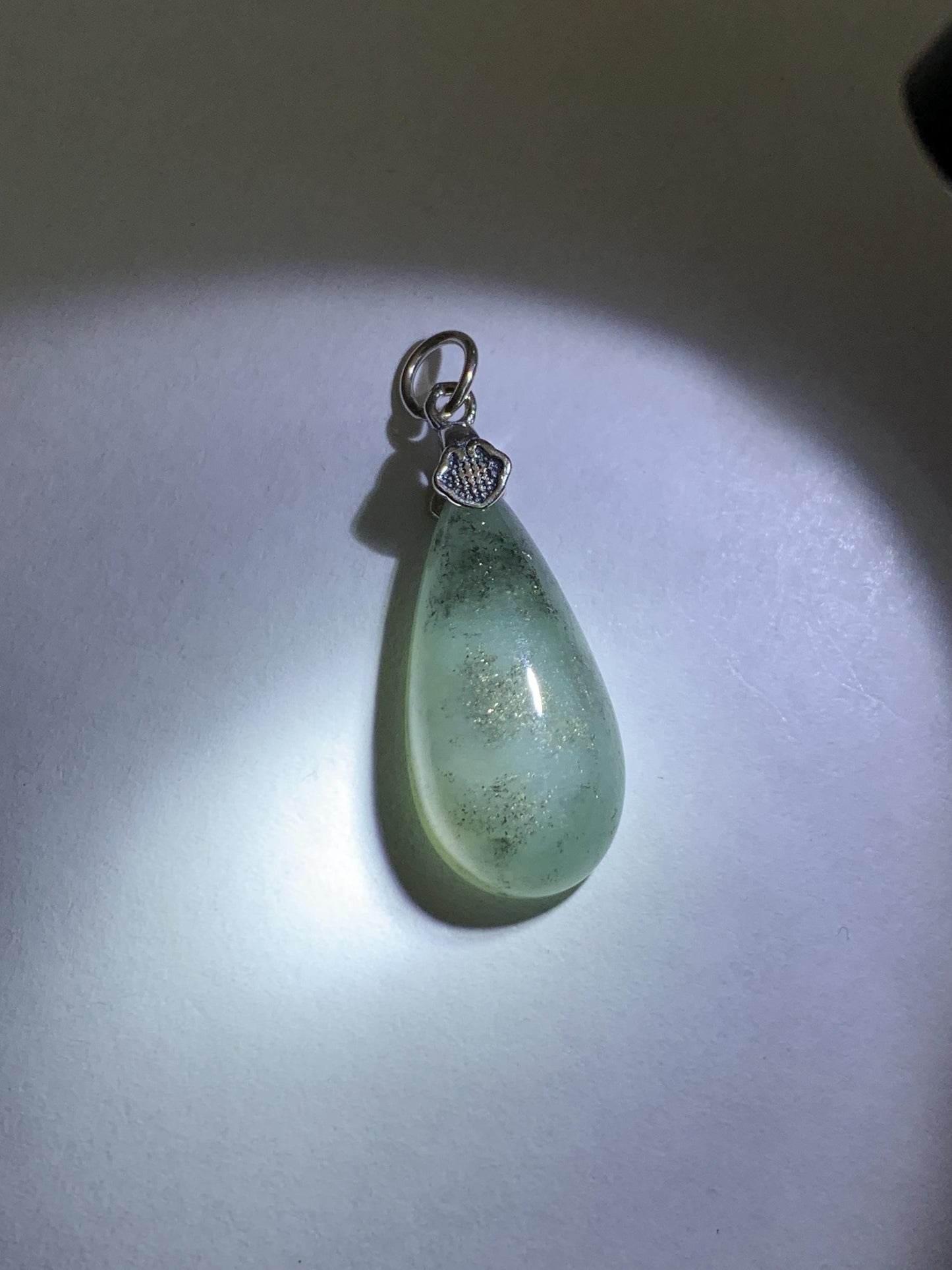 Natural Grade A Guatemalan Icy Highly Translucent Wuji Jade Jadeite Teardrop Pendant Sterling Silver 天然冰危乌鸡翡翠水滴吊坠 WSD88