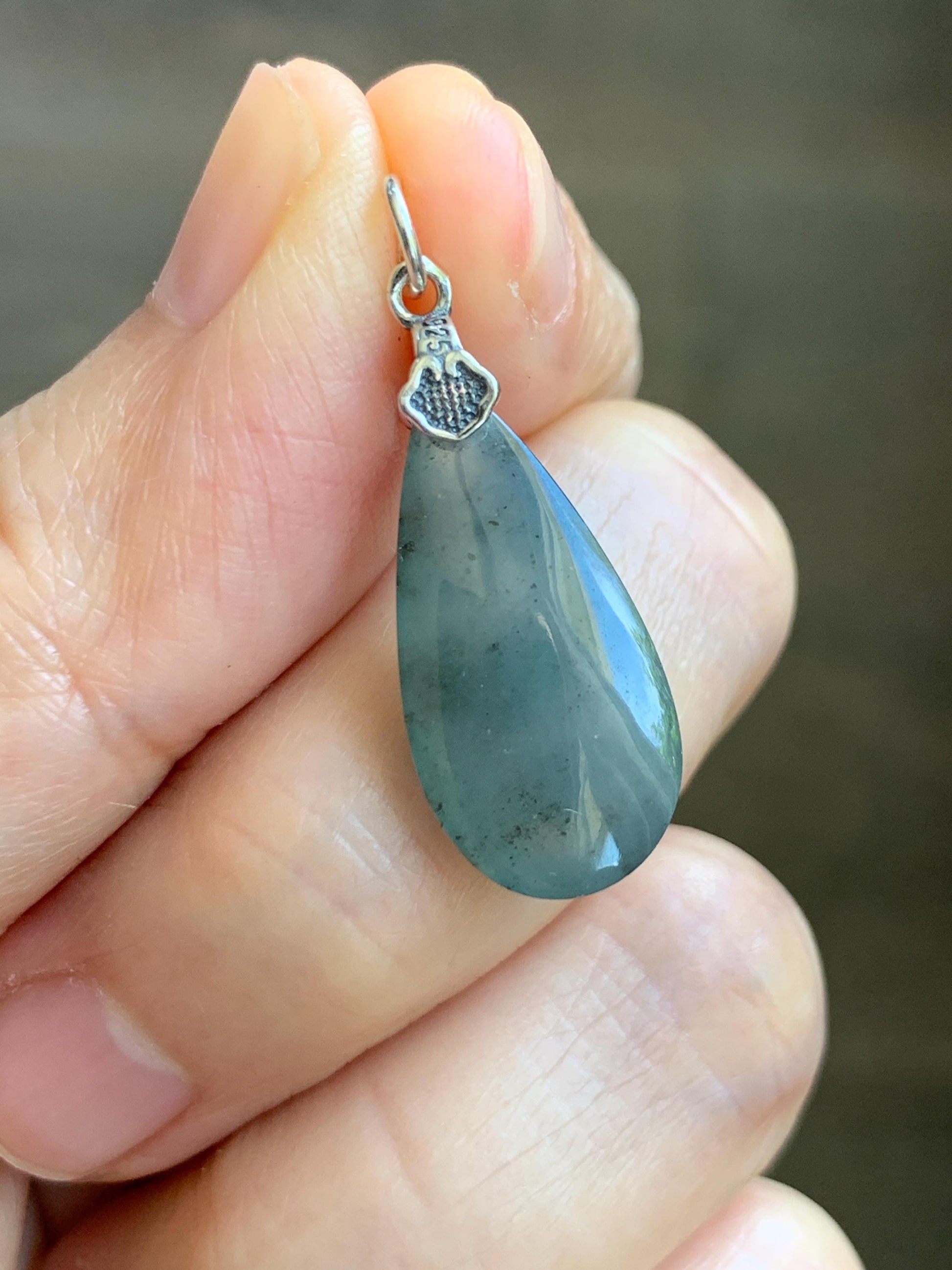 Natural Grade A Guatemalan Icy Highly Translucent Wuji Jade Jadeite Teardrop Pendant Sterling Silver 天然冰危乌鸡翡翠水滴吊坠 WSD88