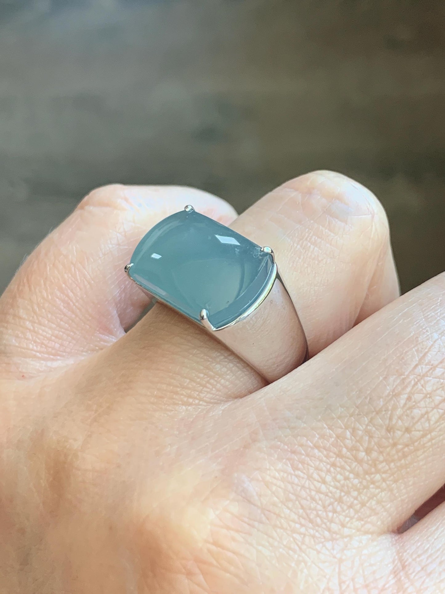 Certified Natural Grade A Guatemalan Icy Dusty Blue Jade Jadeite Saddle Ring Size 7.5 US Sterling Silver 11g Mens Ring 天然冰危蓝灰翡翠马鞍银镶戒指 222