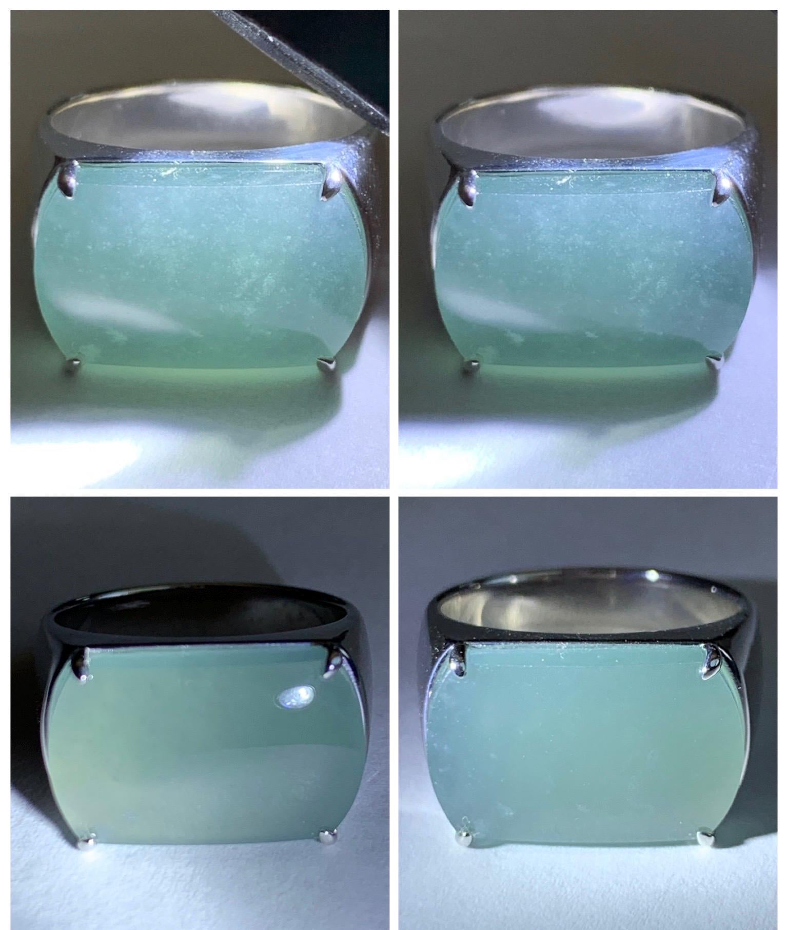 Certified Natural Grade A Guatemalan Icy Dusty Blue Jade Jadeite Saddle Ring Size 7.5 US Sterling Silver 11g Mens Ring 天然冰危蓝灰翡翠马鞍银镶戒指 222