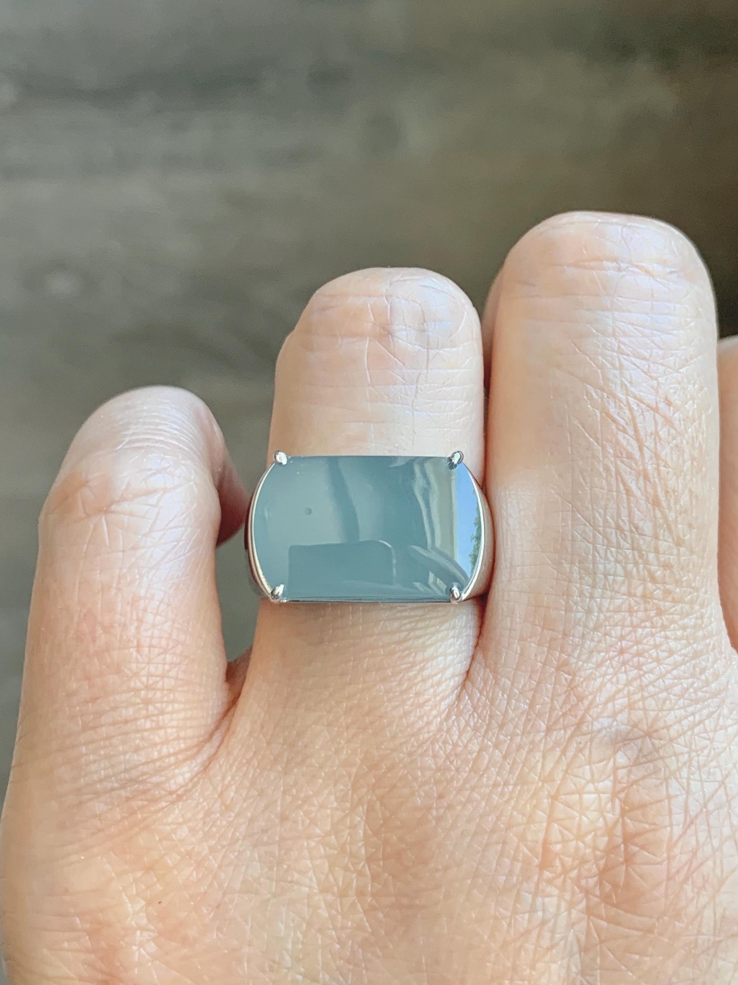 Certified Natural Grade A Guatemalan Icy Dusty Blue Jade Jadeite Saddle Ring Size 7.5 US Sterling Silver 11g Mens Ring 天然冰危蓝灰翡翠马鞍银镶戒指 222
