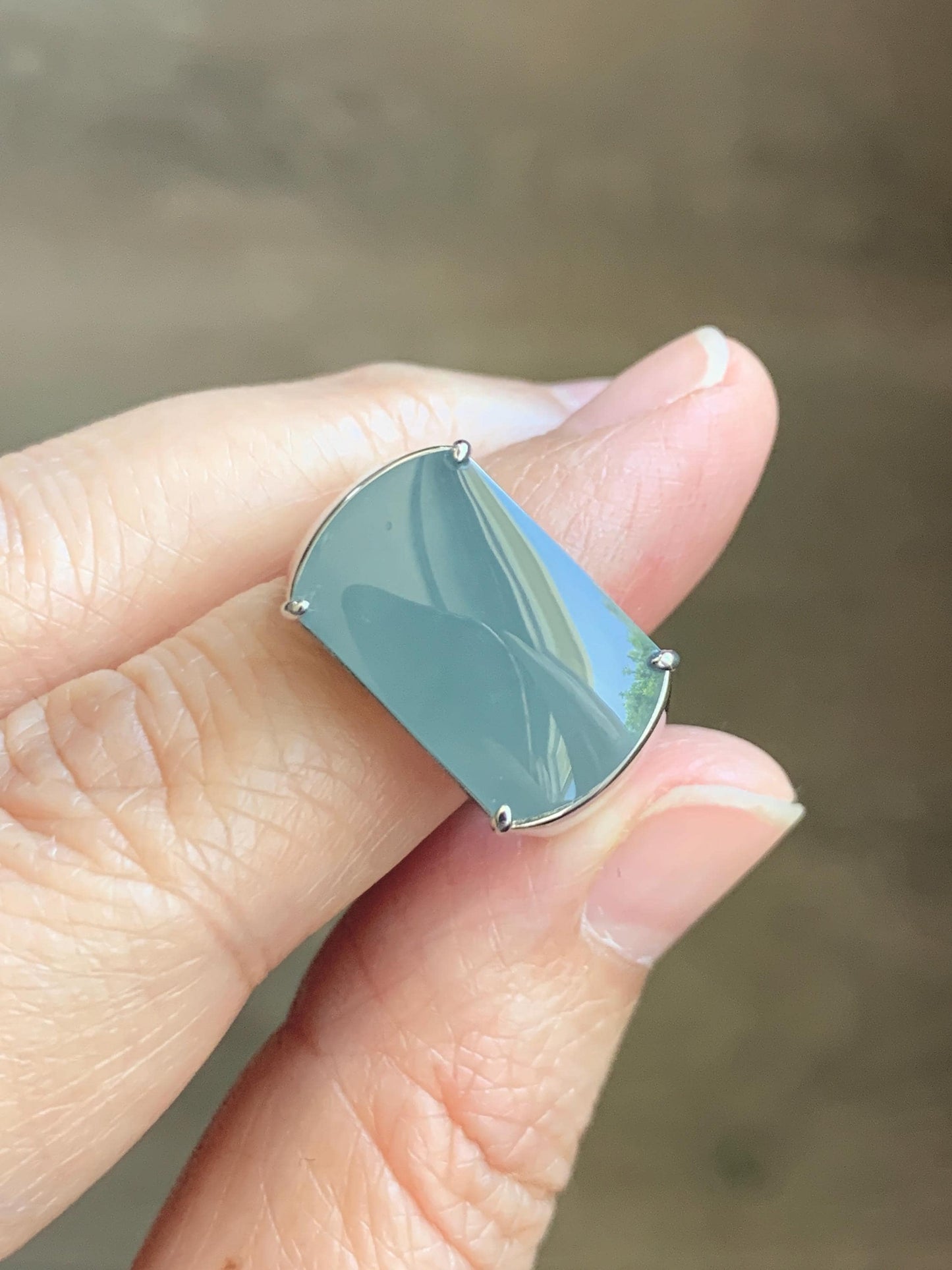 Certified Natural Grade A Guatemalan Icy Dusty Blue Jade Jadeite Saddle Ring Size 7.5 US Sterling Silver 11g Mens Ring 天然冰危蓝灰翡翠马鞍银镶戒指 222