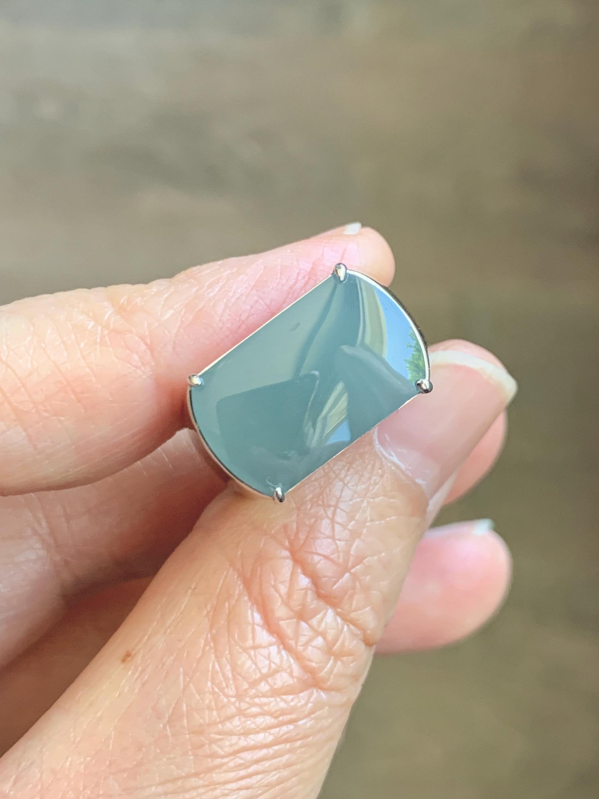 Certified Natural Grade A Guatemalan Icy Dusty Blue Jade Jadeite Saddle Ring Size 7.5 US Sterling Silver 11g Mens Ring 天然冰危蓝灰翡翠马鞍银镶戒指 222