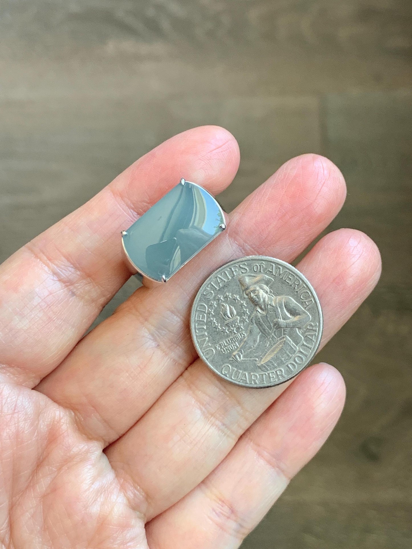 Certified Natural Grade A Guatemalan Icy Dusty Blue Jade Jadeite Saddle Ring Size 7.5 US Sterling Silver 11g Mens Ring 天然冰危蓝灰翡翠马鞍银镶戒指 222