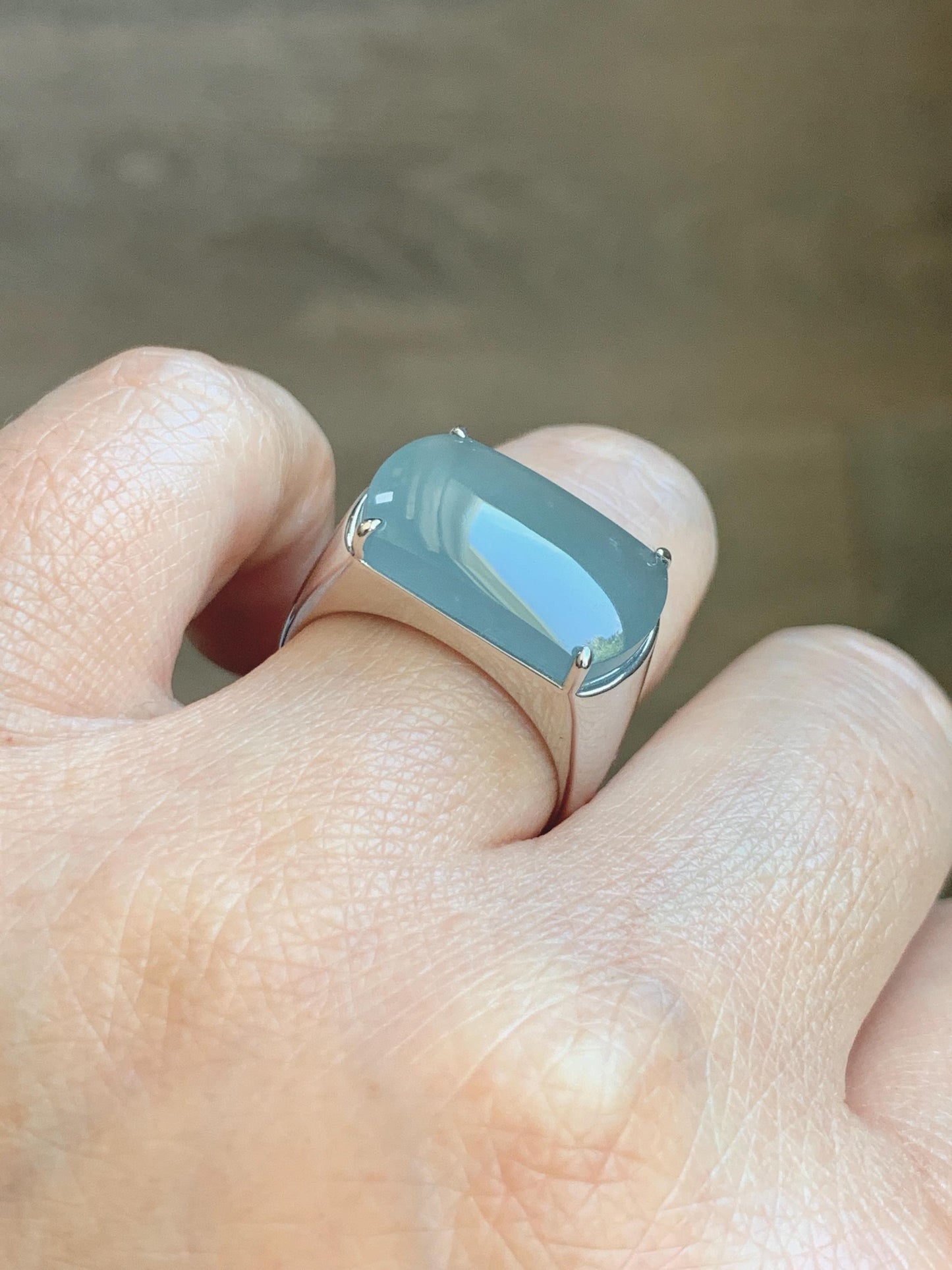 Certified Natural Grade A Guatemalan Icy Dusty Blue Jade Jadeite Saddle Ring Size 7.5 US Sterling Silver 11g Mens Ring 天然冰危蓝灰翡翠马鞍银镶戒指 222