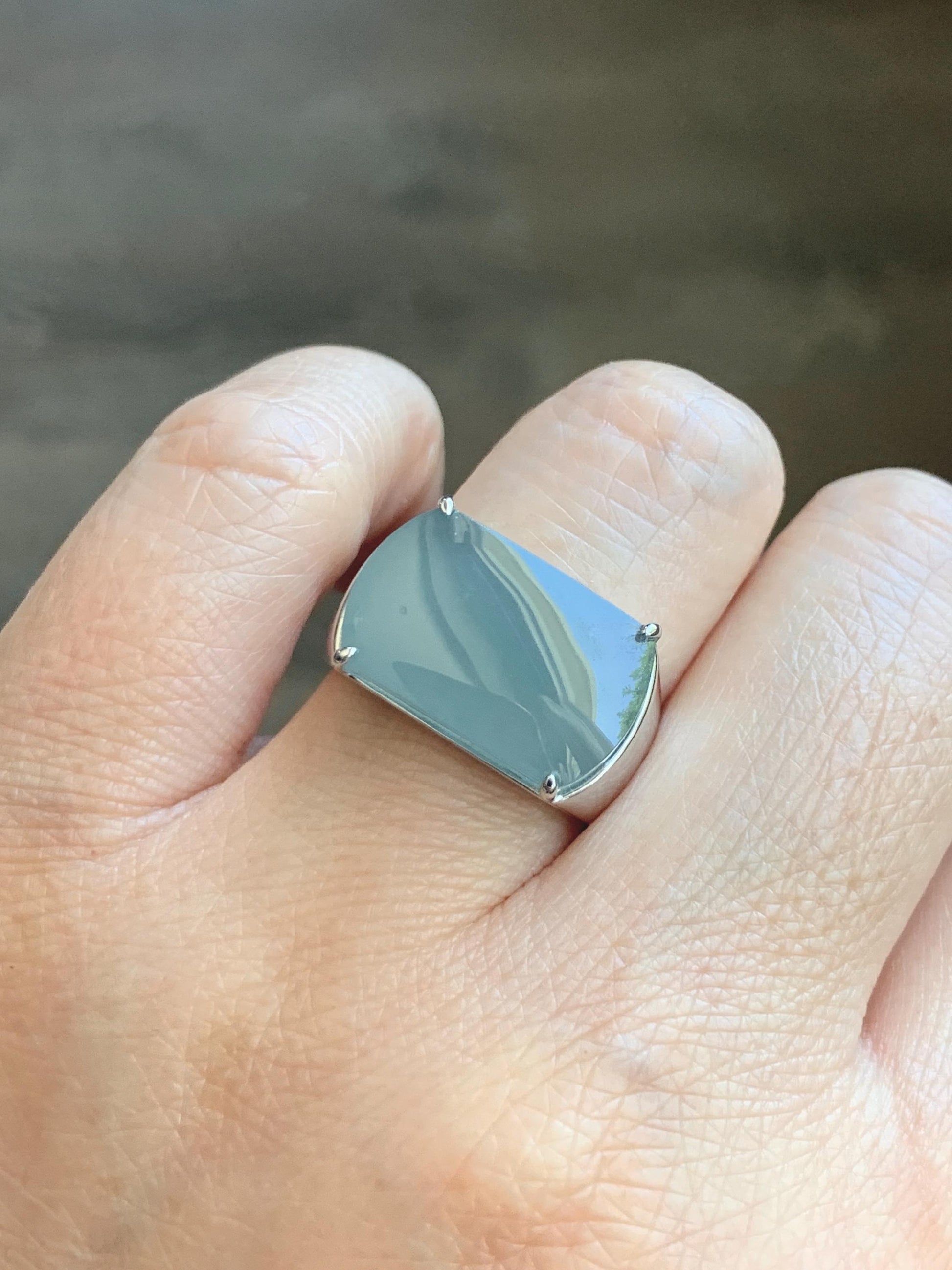 Certified Natural Grade A Guatemalan Icy Dusty Blue Jade Jadeite Saddle Ring Size 7.5 US Sterling Silver 11g Mens Ring 天然冰危蓝灰翡翠马鞍银镶戒指 222