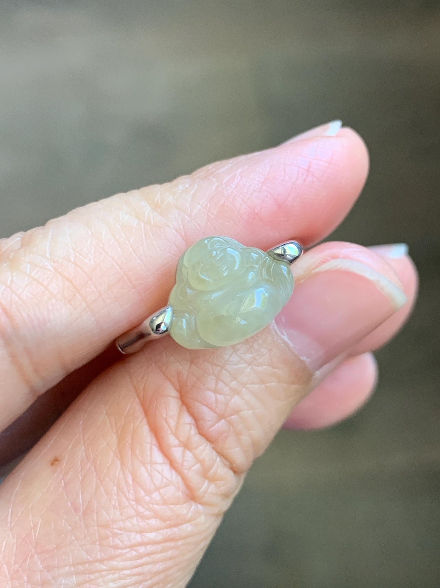 Certified Natural Grade A Icy Translucent Pastel Yellow Jade Jadeite Buddha Bamboo Ring Sterling Silver Size 7.25 US 天然冰糖黄翡翠佛公竹节款戒指 230
