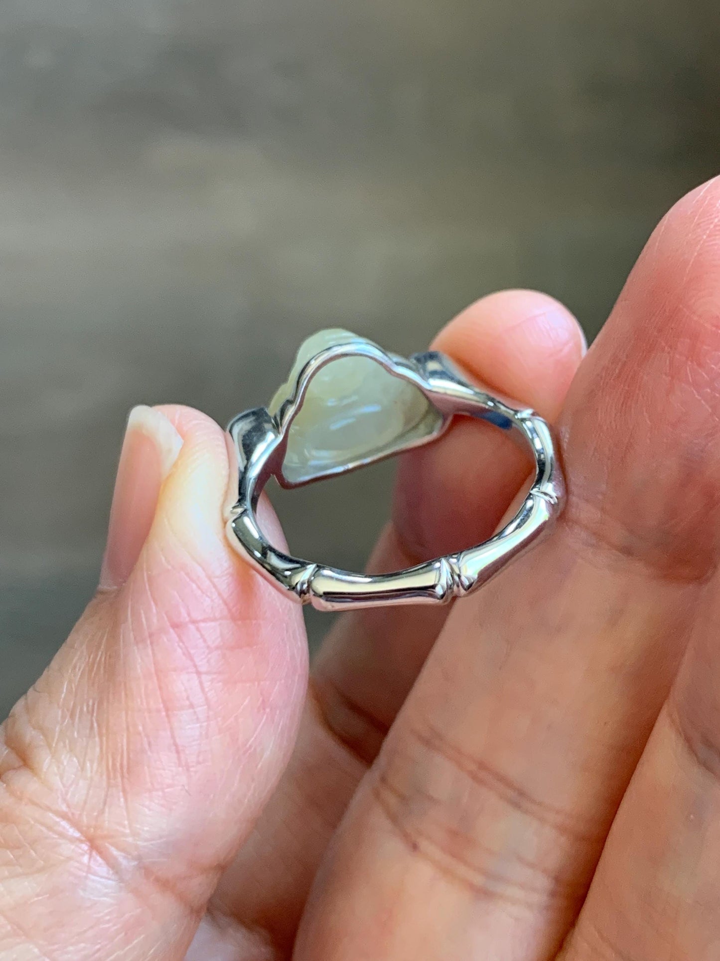 Certified Natural Grade A Icy Translucent Pastel Yellow Jade Jadeite Buddha Bamboo Ring Sterling Silver Size 7.25 US 天然冰糖黄翡翠佛公竹节款戒指 230