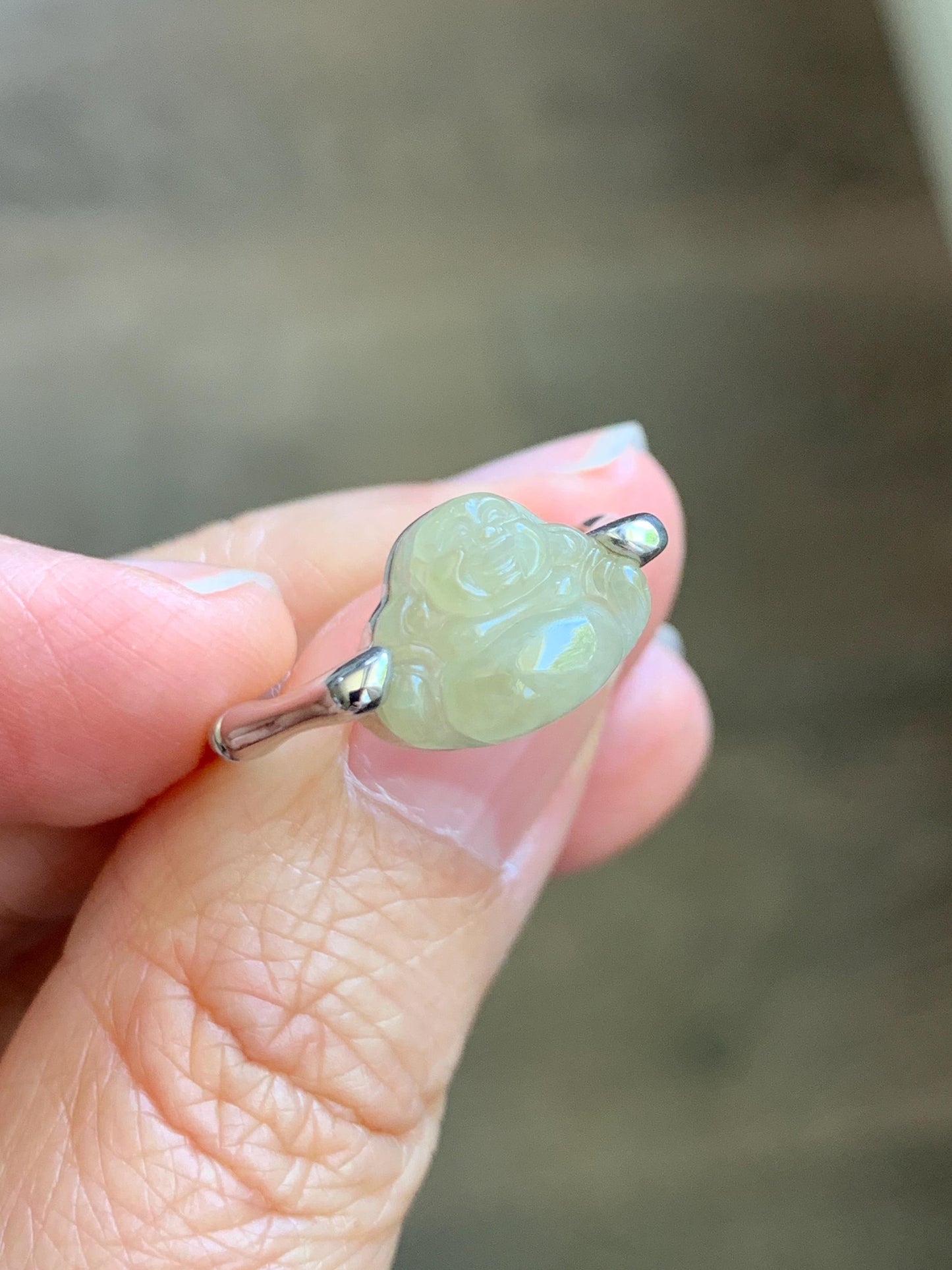 Certified Natural Grade A Icy Translucent Pastel Yellow Jade Jadeite Buddha Bamboo Ring Sterling Silver Size 7.25 US 天然冰糖黄翡翠佛公竹节款戒指 230