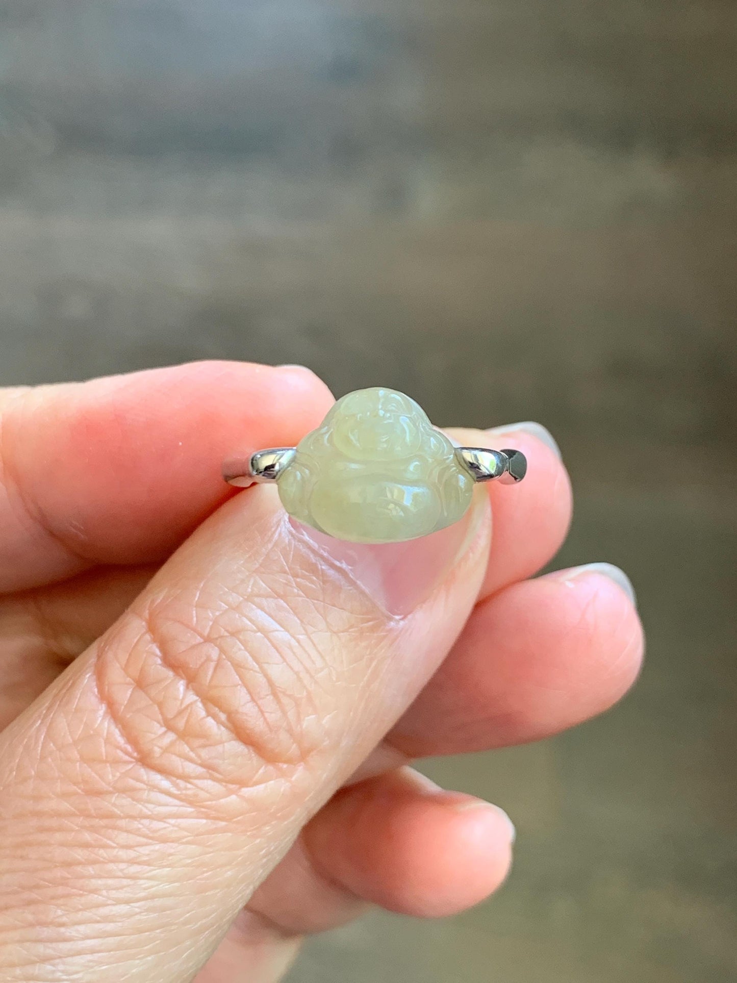 Certified Natural Grade A Icy Translucent Pastel Yellow Jade Jadeite Buddha Bamboo Ring Sterling Silver Size 7.25 US 天然冰糖黄翡翠佛公竹节款戒指 230