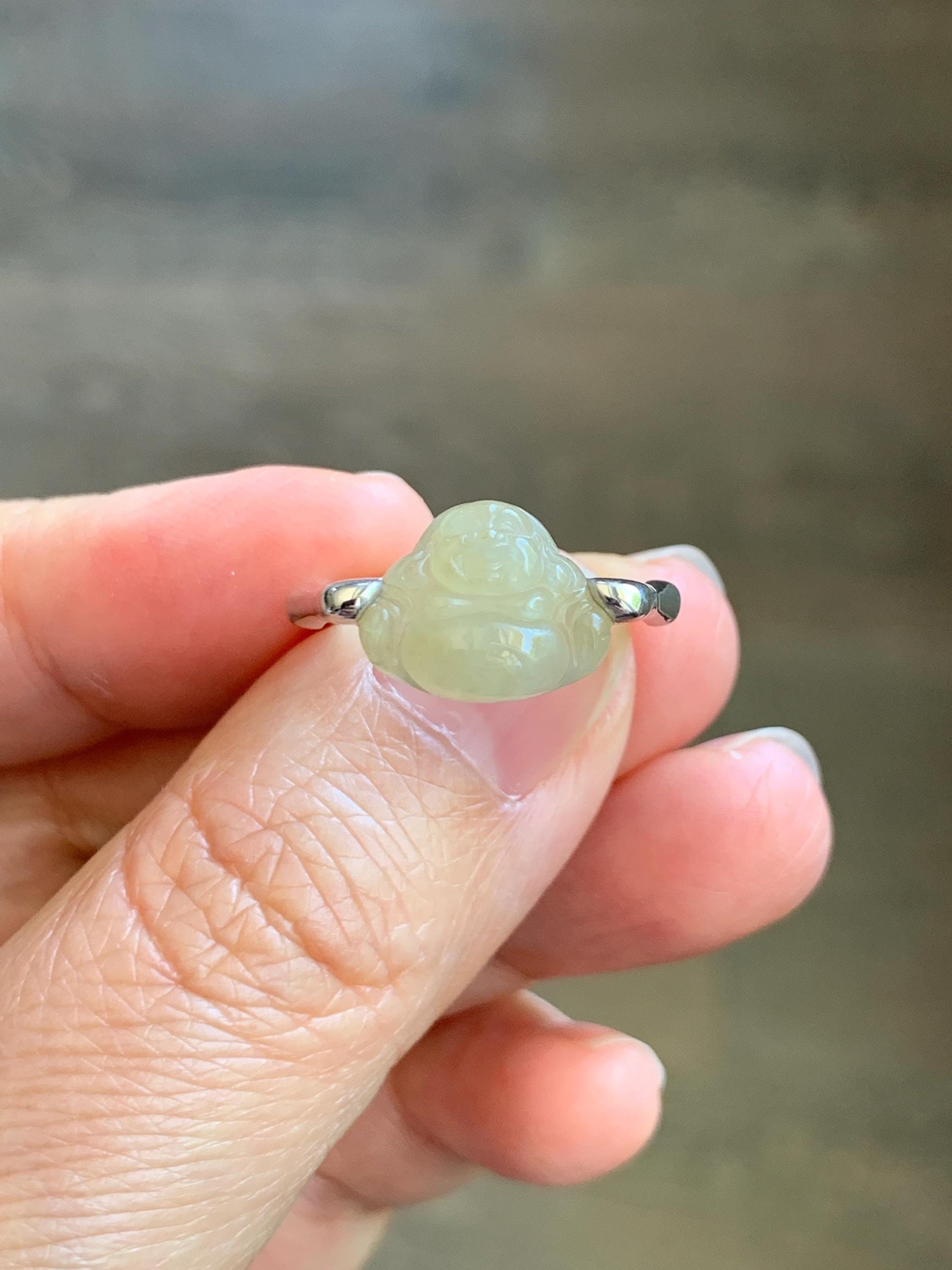 Certified Natural Grade A Icy Translucent Pastel Yellow Jade Jadeite Buddha Bamboo Ring Sterling Silver Size 7.25 US 天然冰糖黄翡翠佛公竹节款戒指 230