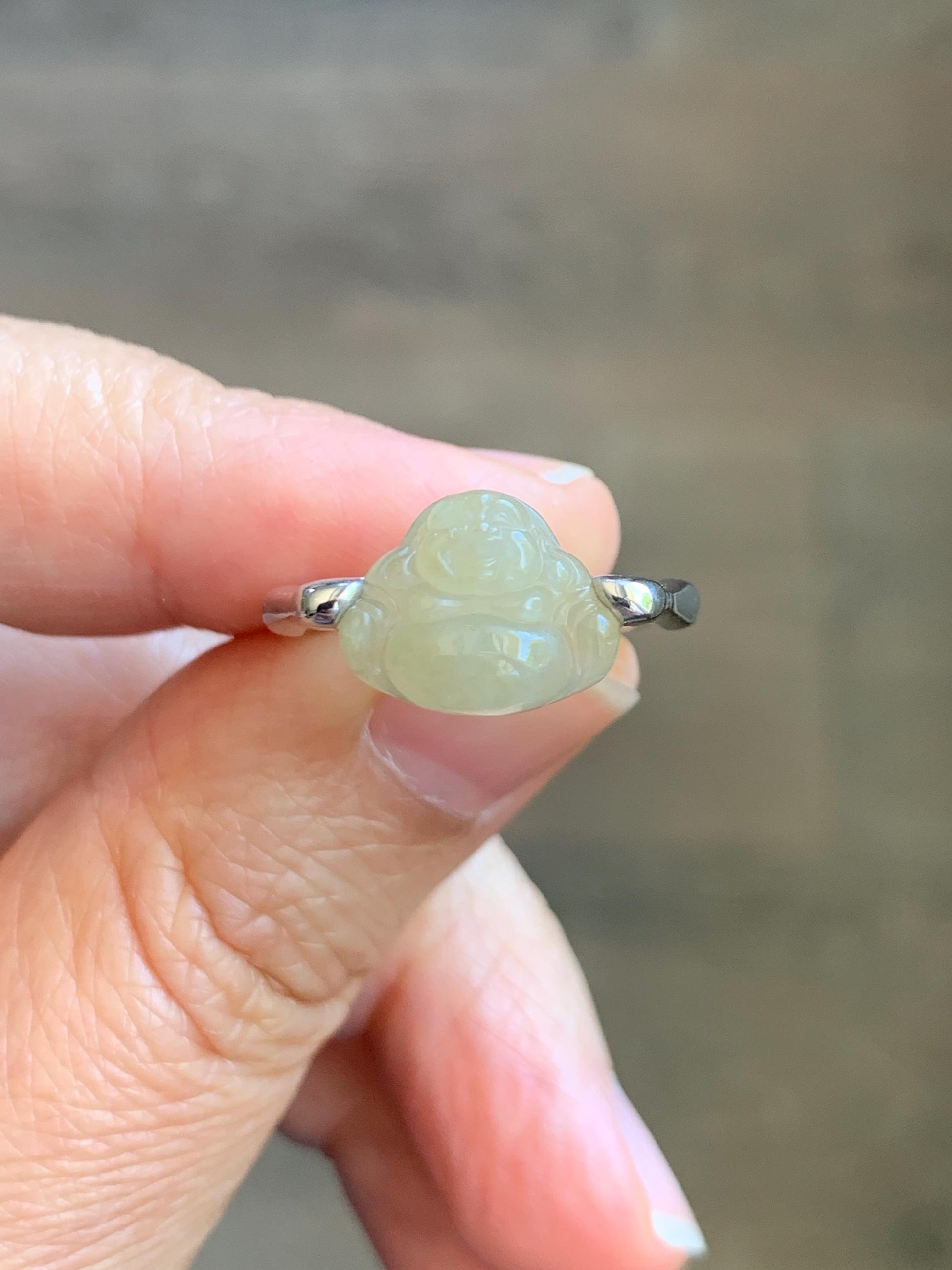 Certified Natural Grade A Icy Translucent Pastel Yellow Jade Jadeite Buddha Bamboo Ring Sterling Silver Size 7.25 US 天然冰糖黄翡翠佛公竹节款戒指 230
