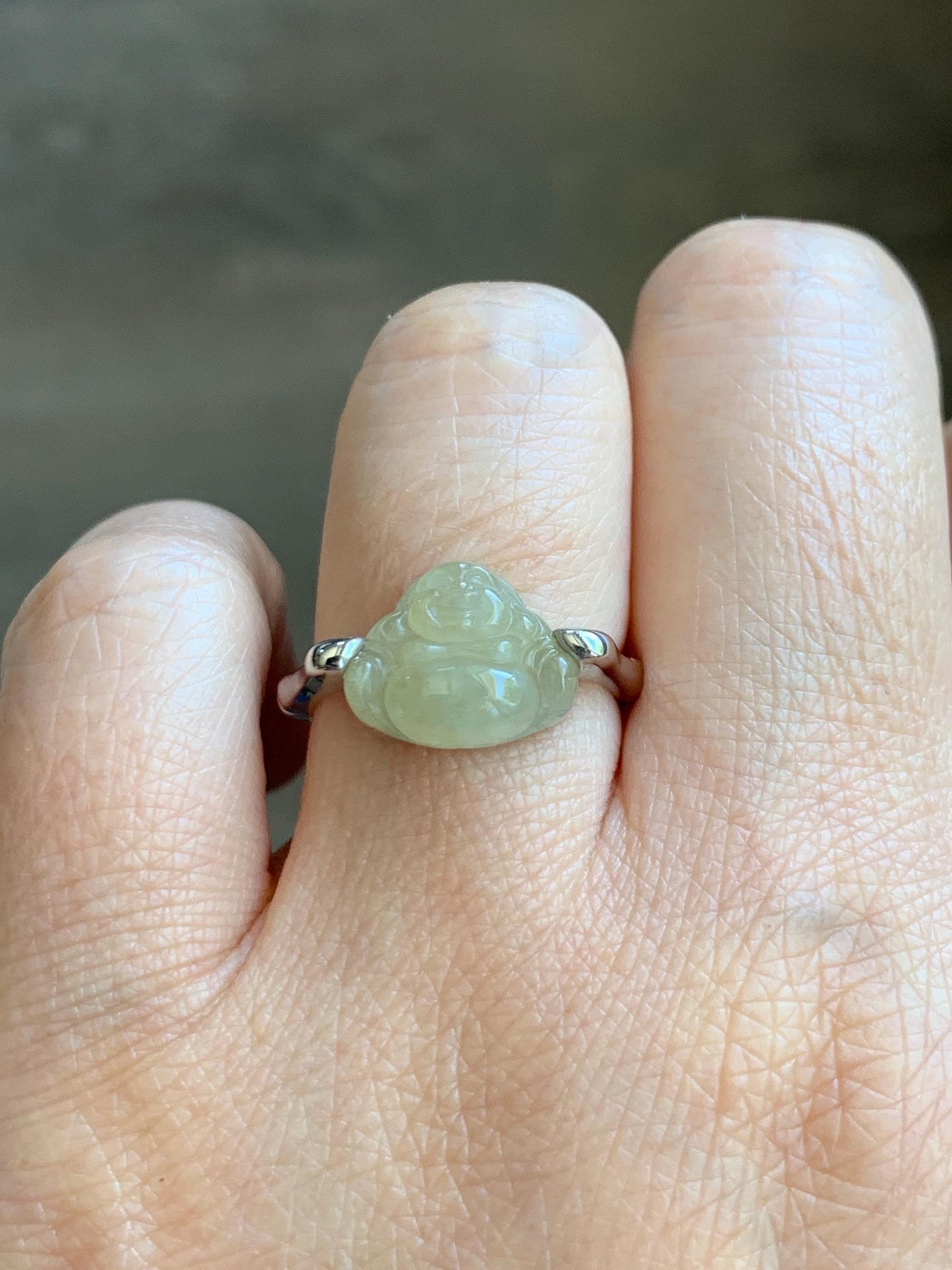Certified Natural Grade A Icy Translucent Pastel Yellow Jade Jadeite Buddha Bamboo Ring Sterling Silver Size 7.25 US 天然冰糖黄翡翠佛公竹节款戒指 230