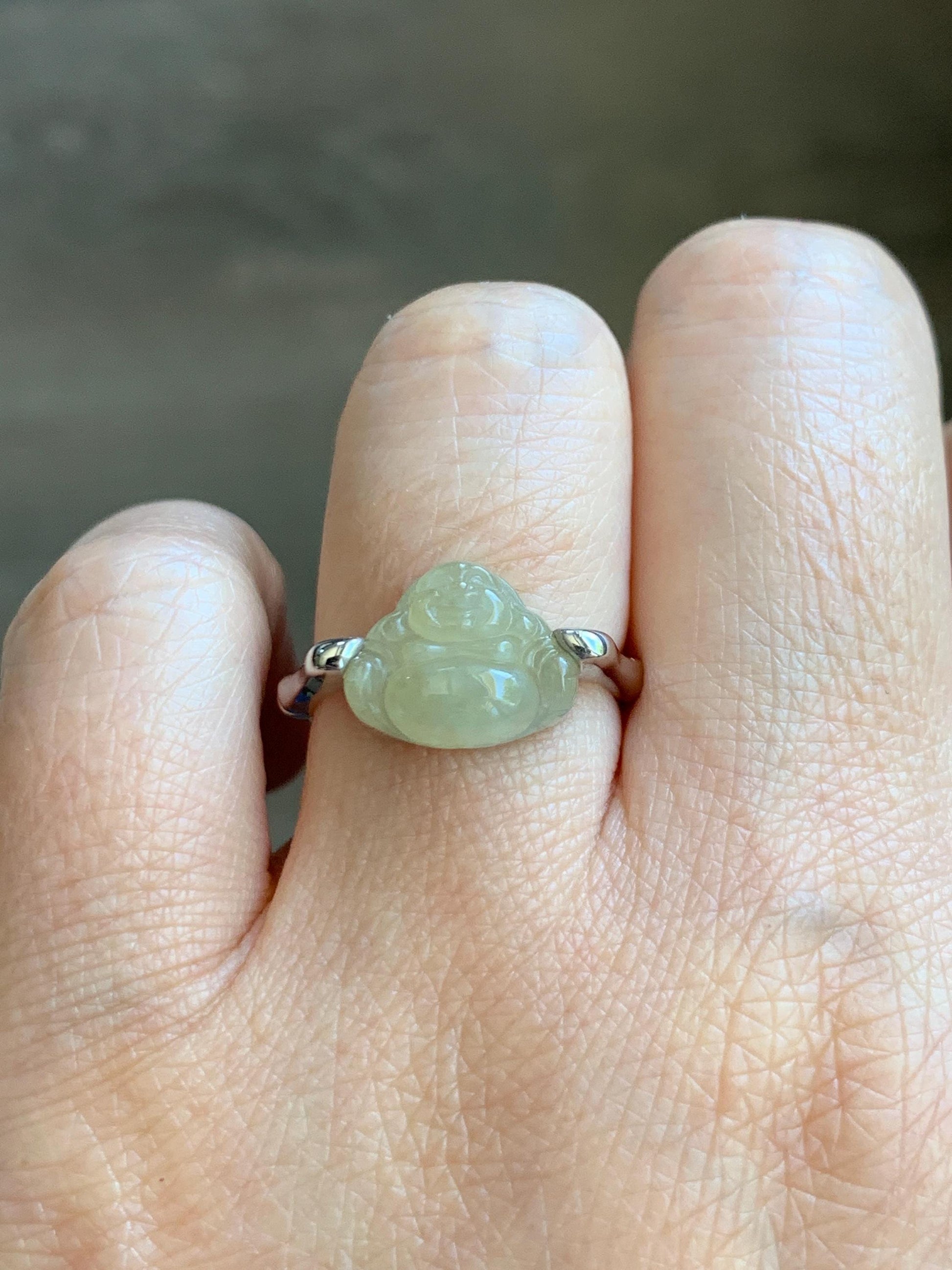 Certified Natural Grade A Icy Translucent Pastel Yellow Jade Jadeite Buddha Bamboo Ring Sterling Silver Size 7.25 US 天然冰糖黄翡翠佛公竹节款戒指 230