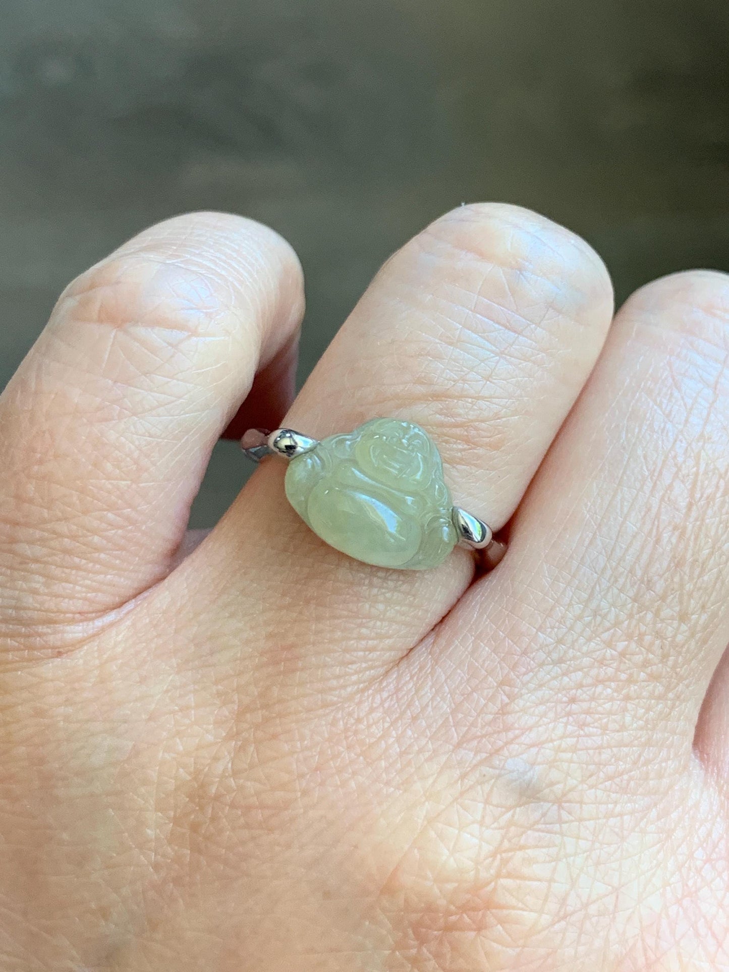 Certified Natural Grade A Icy Translucent Pastel Yellow Jade Jadeite Buddha Bamboo Ring Sterling Silver Size 7.25 US 天然冰糖黄翡翠佛公竹节款戒指 230