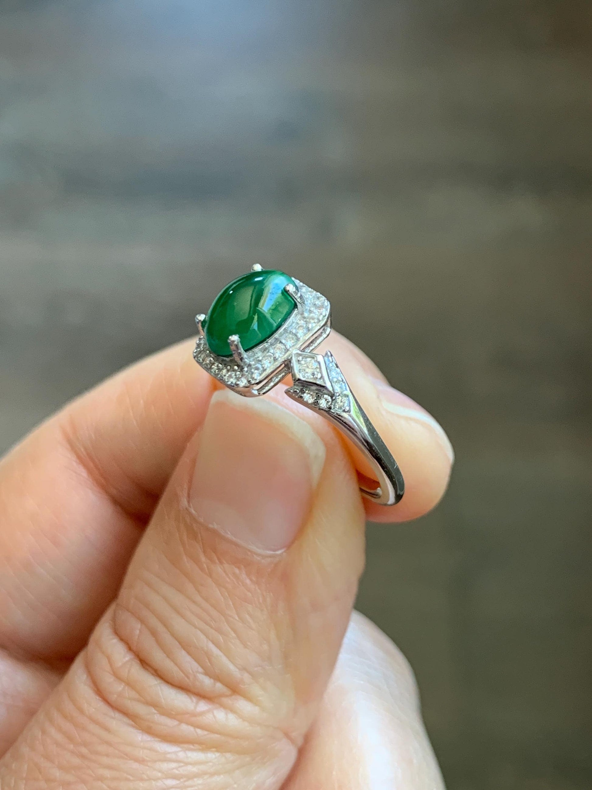 Natural Grade A Guatemalan Icy Translucent Vibrant Green Jade Jadeite Halo Ring Sterling Silver Size Adjustable 天然冰危绿翡翠戒指 WLO110