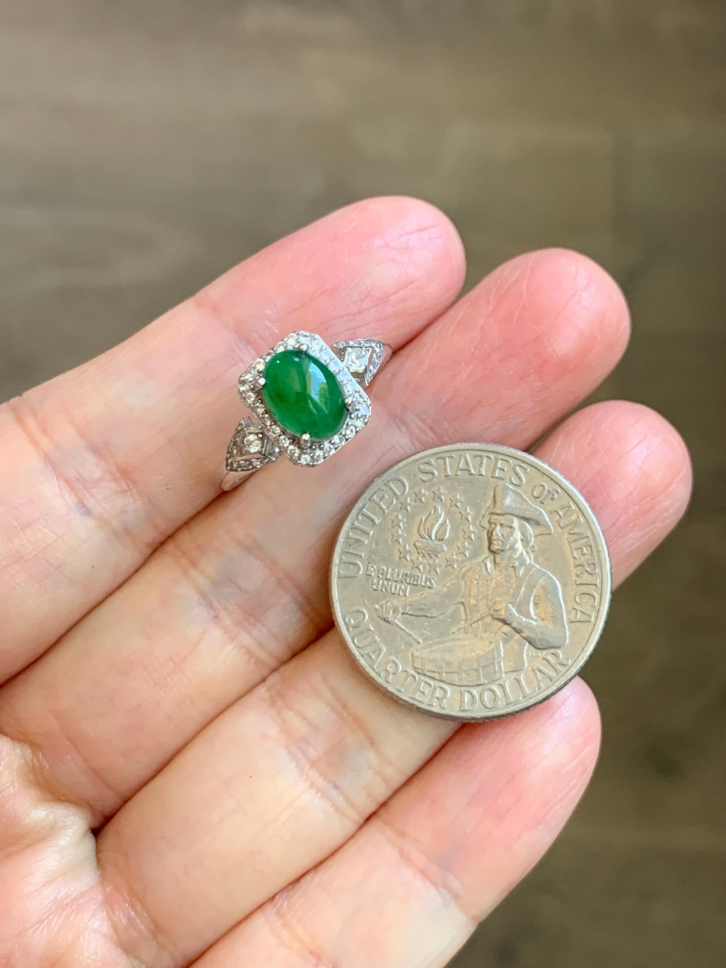 Natural Grade A Guatemalan Icy Translucent Vibrant Green Jade Jadeite Halo Ring Sterling Silver Size Adjustable 天然冰危绿翡翠戒指 WLO110