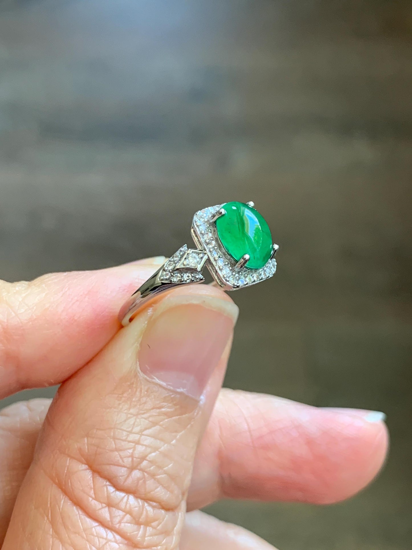 Natural Grade A Guatemalan Icy Translucent Vibrant Green Jade Jadeite Halo Ring Sterling Silver Size Adjustable 天然冰危绿翡翠戒指 WLO110