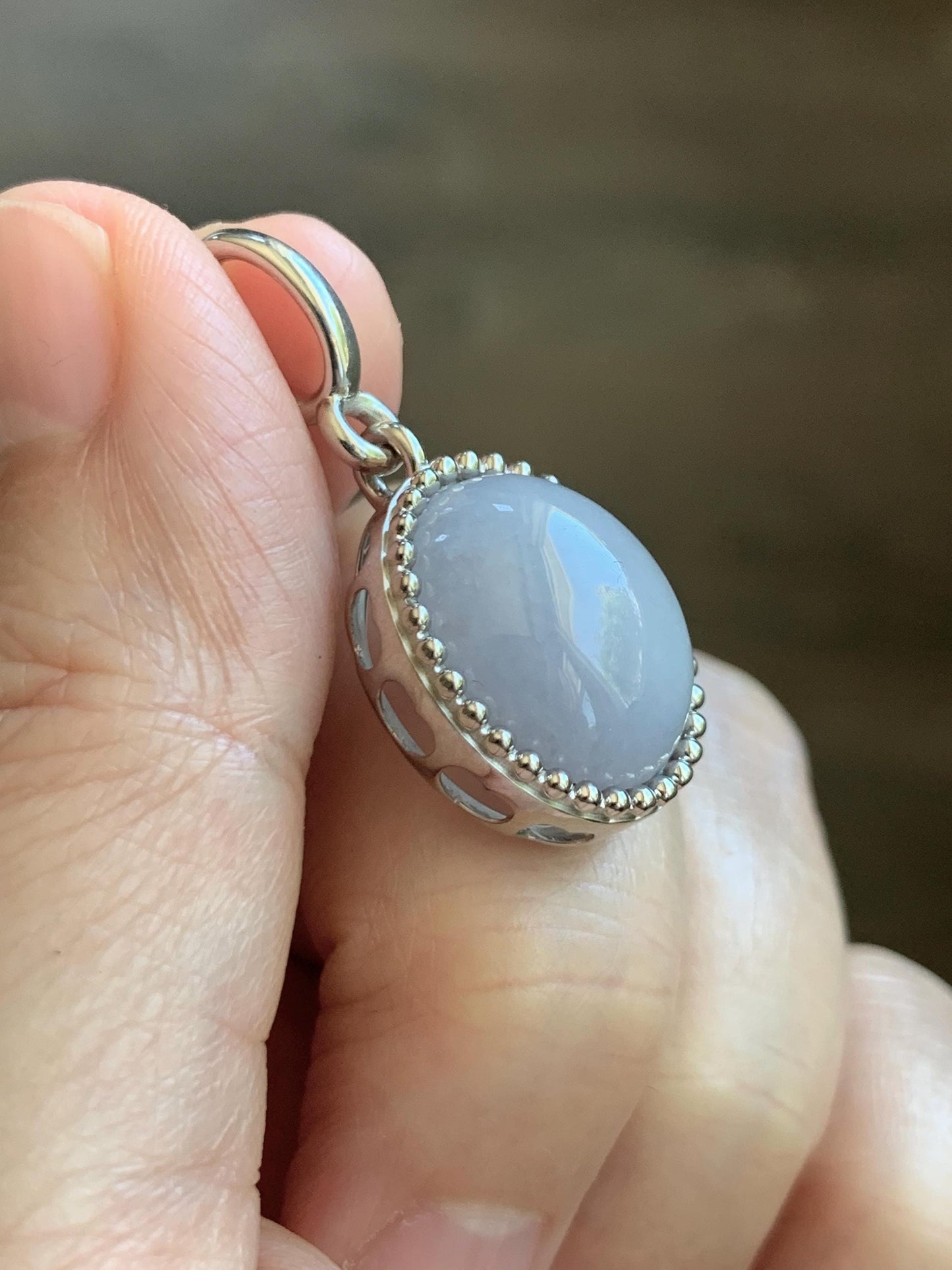 Certified Grade A Natural Icy Translucent Pastel Purple Jade Jadeite Oval Pendant Sterling Silver Custom Design 6.72g 天然冰胶淡紫椭圆蛋面吊坠 244