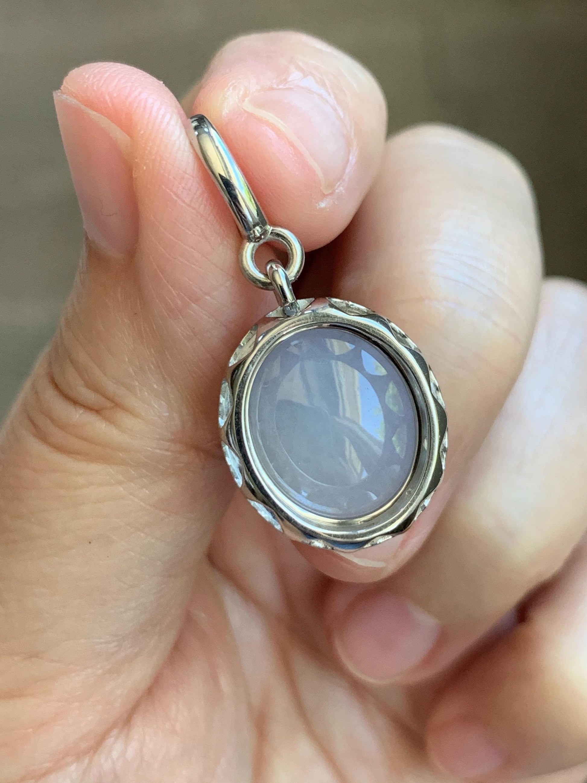 Certified Grade A Natural Icy Translucent Pastel Purple Jade Jadeite Oval Pendant Sterling Silver Custom Design 6.72g 天然冰胶淡紫椭圆蛋面吊坠 244