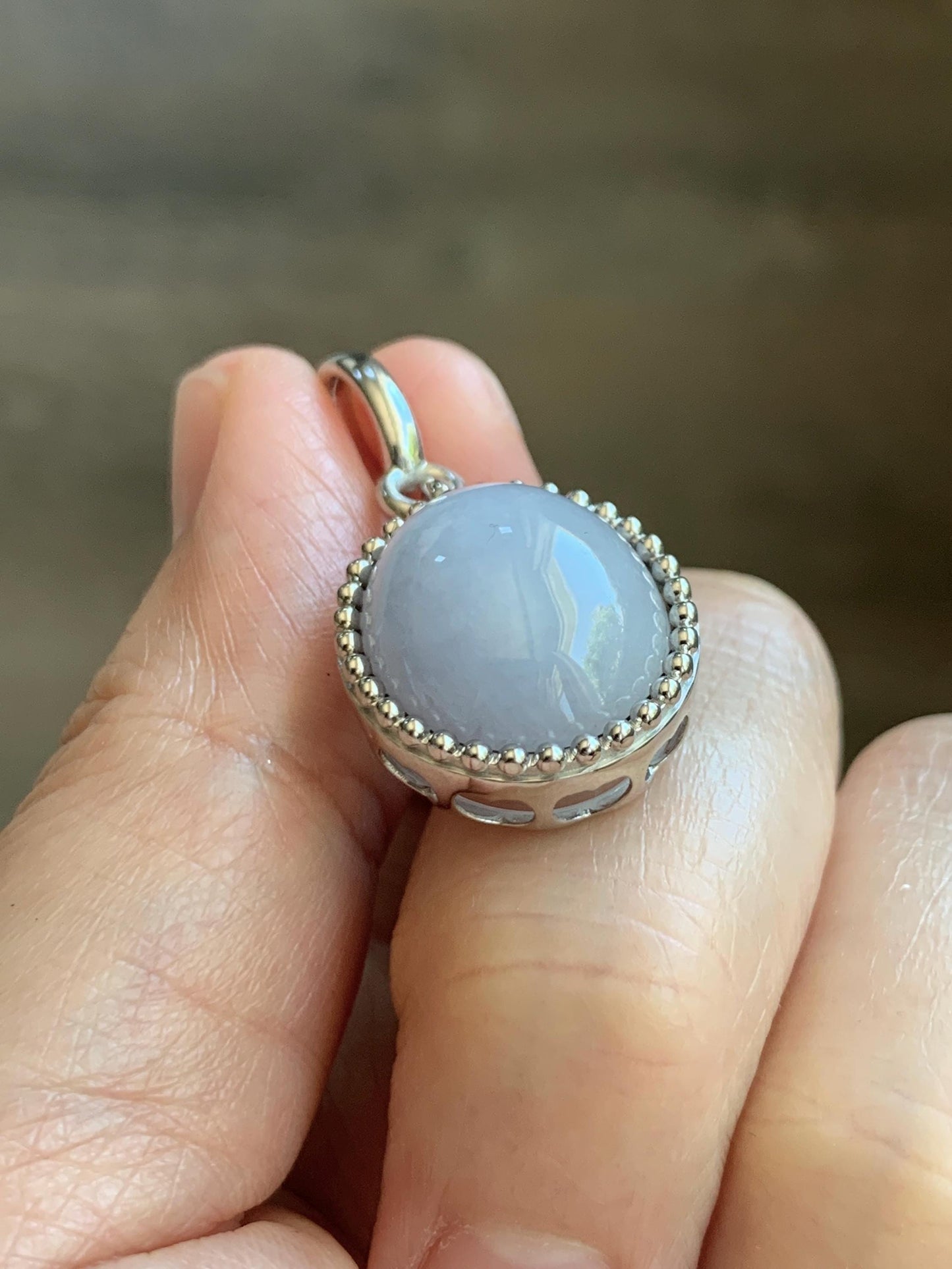 Certified Grade A Natural Icy Translucent Pastel Purple Jade Jadeite Oval Pendant Sterling Silver Custom Design 6.72g 天然冰胶淡紫椭圆蛋面吊坠 244