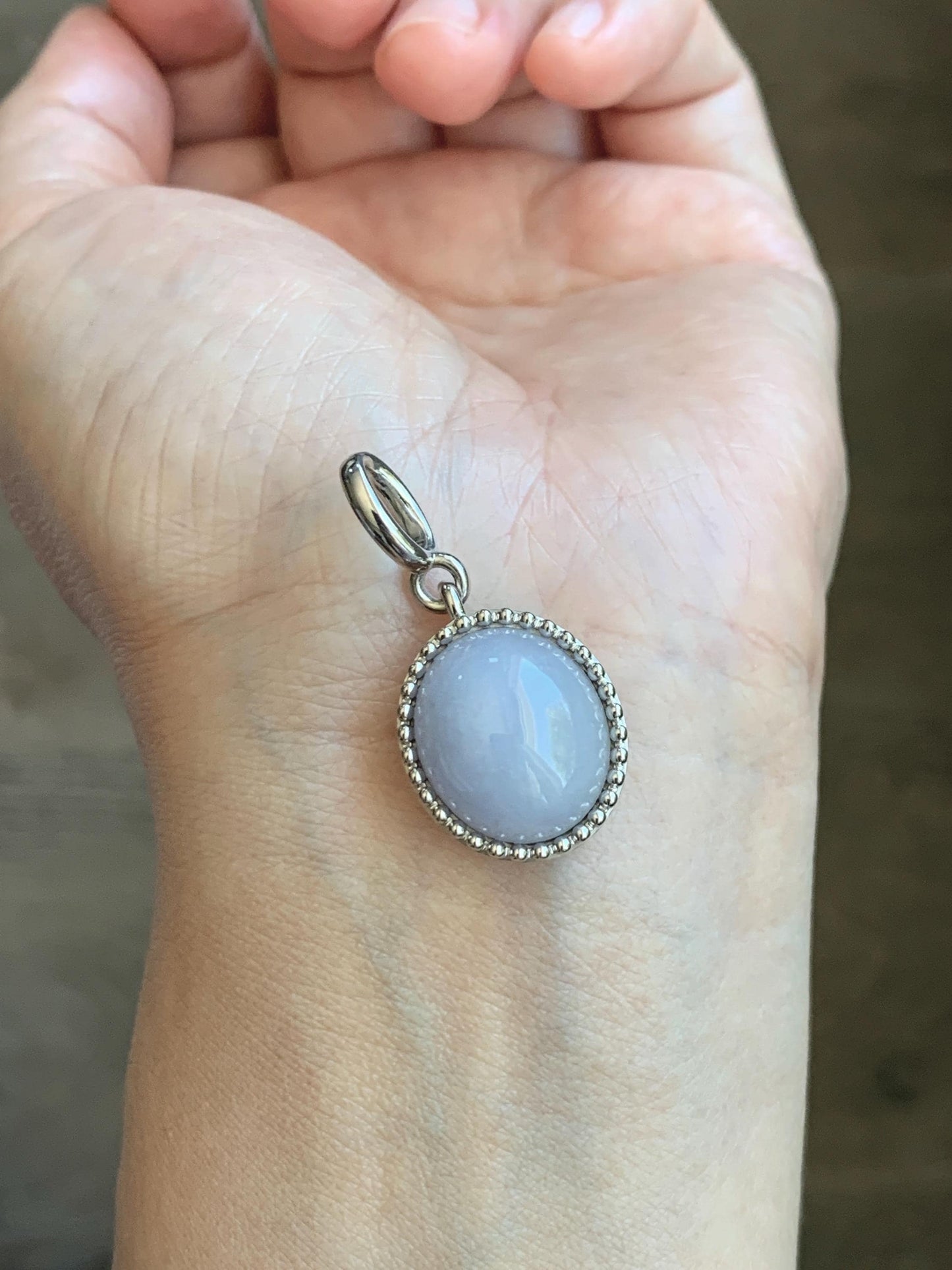 Certified Grade A Natural Icy Translucent Pastel Purple Jade Jadeite Oval Pendant Sterling Silver Custom Design 6.72g 天然冰胶淡紫椭圆蛋面吊坠 244
