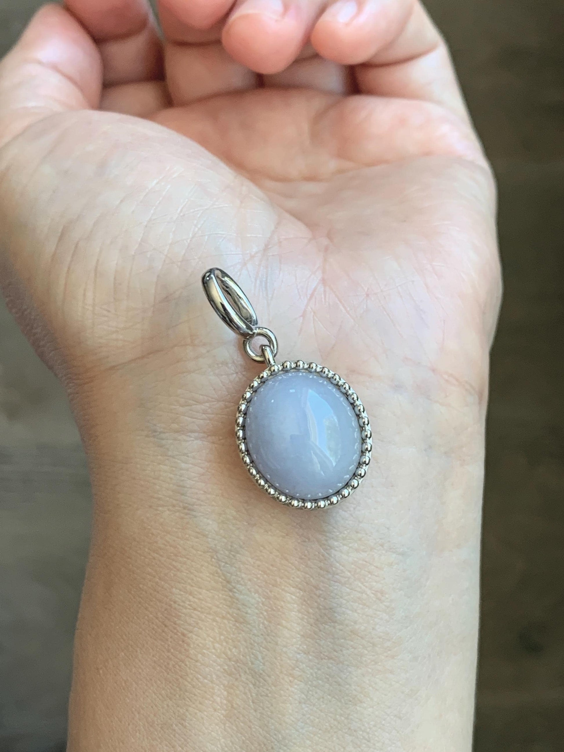 Certified Grade A Natural Icy Translucent Pastel Purple Jade Jadeite Oval Pendant Sterling Silver Custom Design 6.72g 天然冰胶淡紫椭圆蛋面吊坠 244