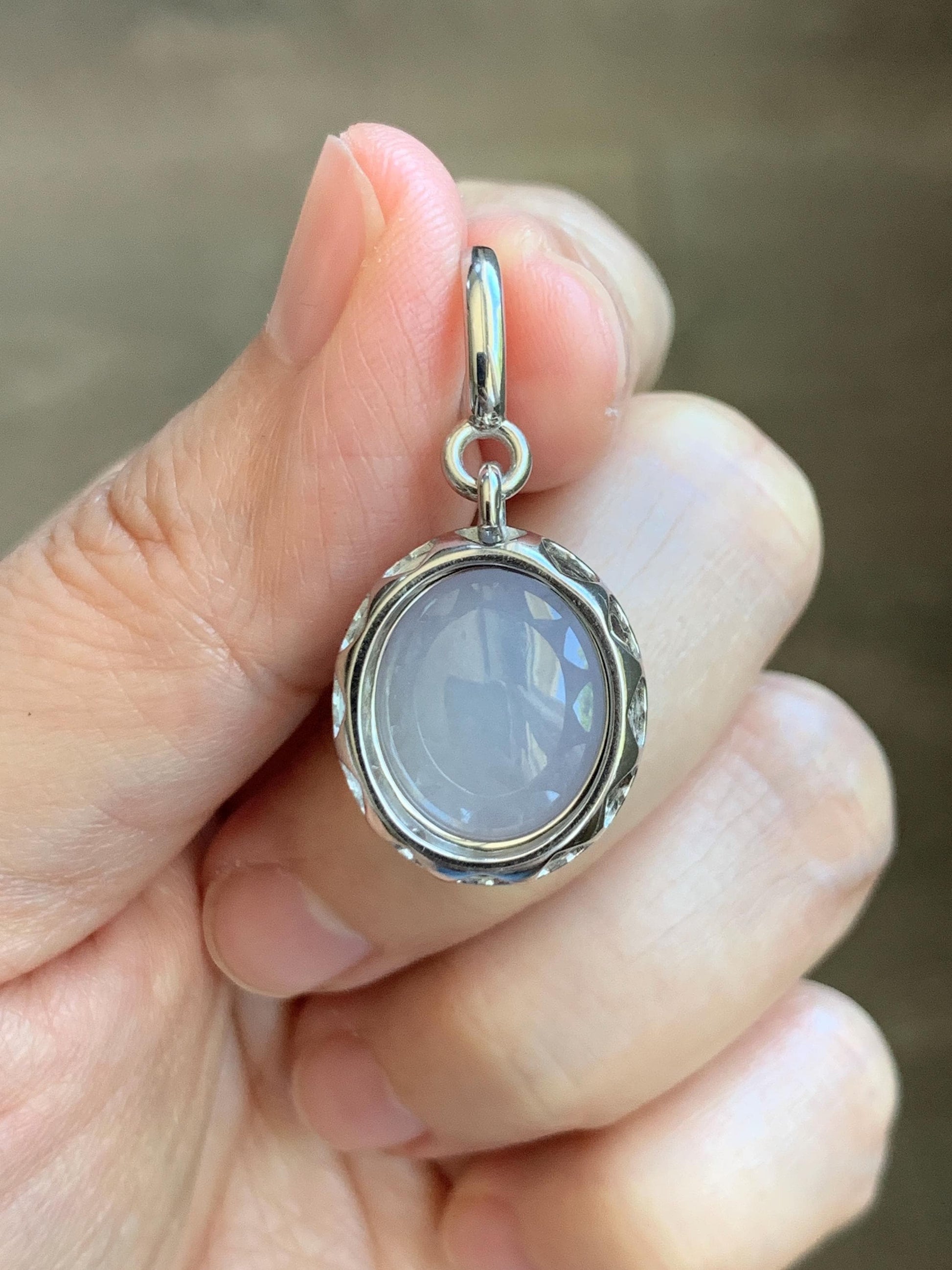 Certified Grade A Natural Icy Translucent Pastel Purple Jade Jadeite Oval Pendant Sterling Silver Custom Design 6.72g 天然冰胶淡紫椭圆蛋面吊坠 244