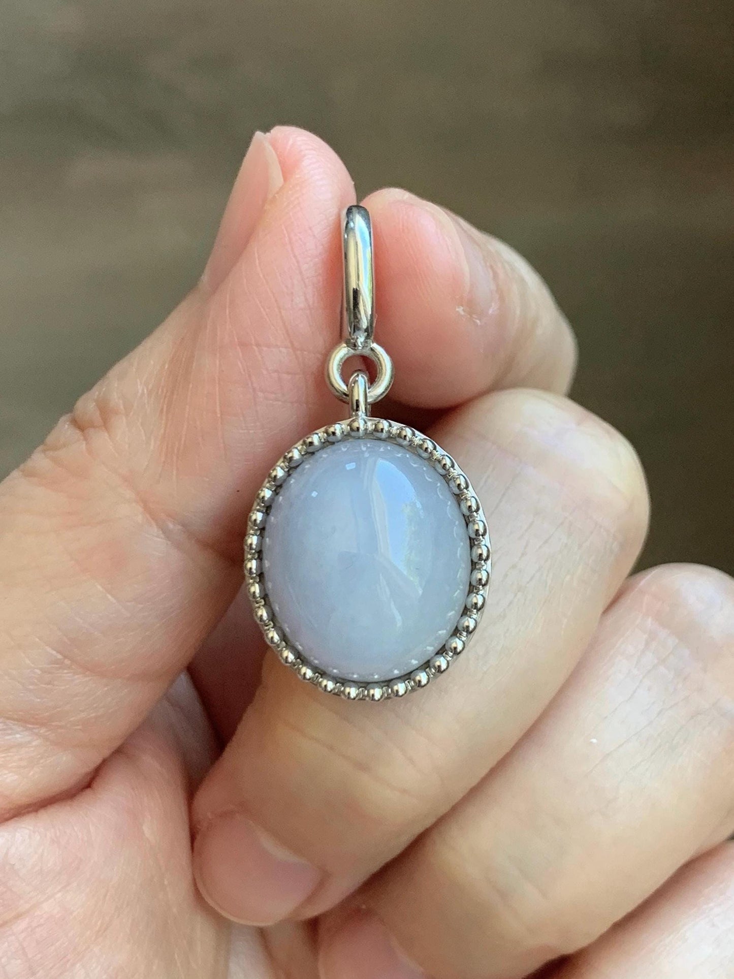 Certified Grade A Natural Icy Translucent Pastel Purple Jade Jadeite Oval Pendant Sterling Silver Custom Design 6.72g 天然冰胶淡紫椭圆蛋面吊坠 244